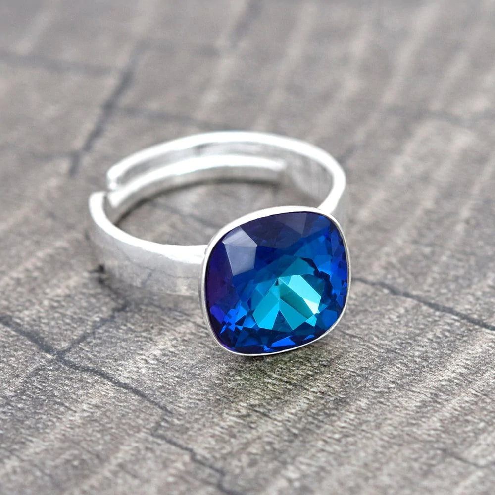 Bermuda Blue Silver Ring for Women - Elegant Sterling Silver Jewelry for Everyday Wear & Special Occasions