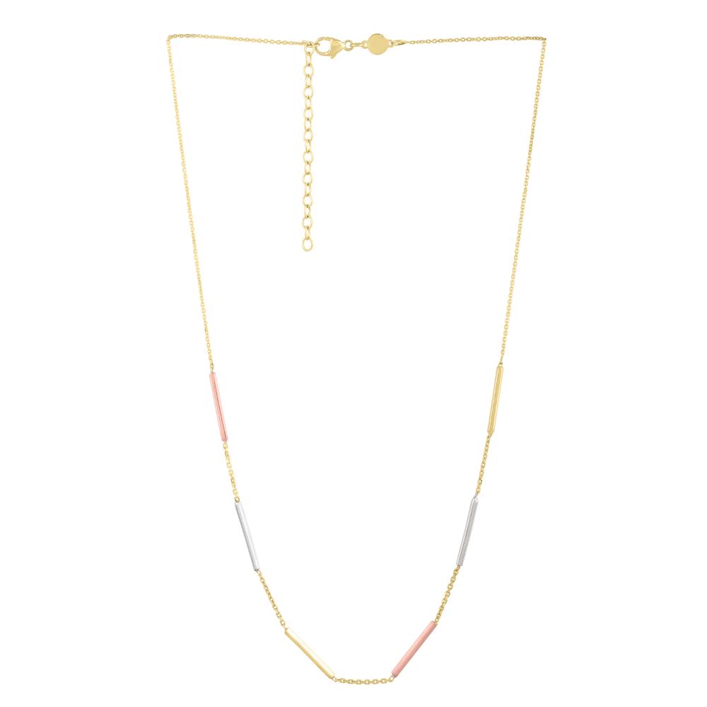 10K Tri-Color Gold Bar Station Necklace for Women - Elegant Layering Piece for Everyday Wear & Special Occasions