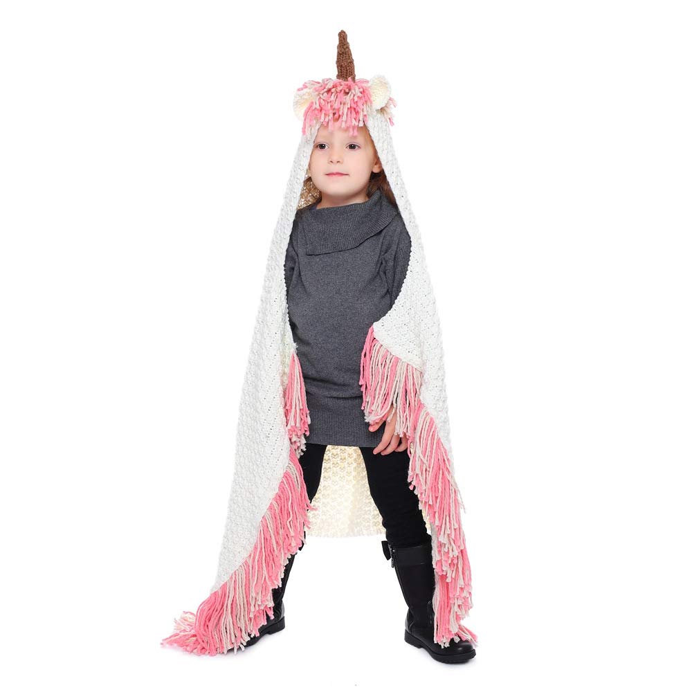 BAIMORE Unicorn Crochet Blanket Hooded Wearable Blanket for Kids - Soft Rainbow Unicorn Design for Girls & Boys - Perfect for Bedtime, Lounging & Gift Giving