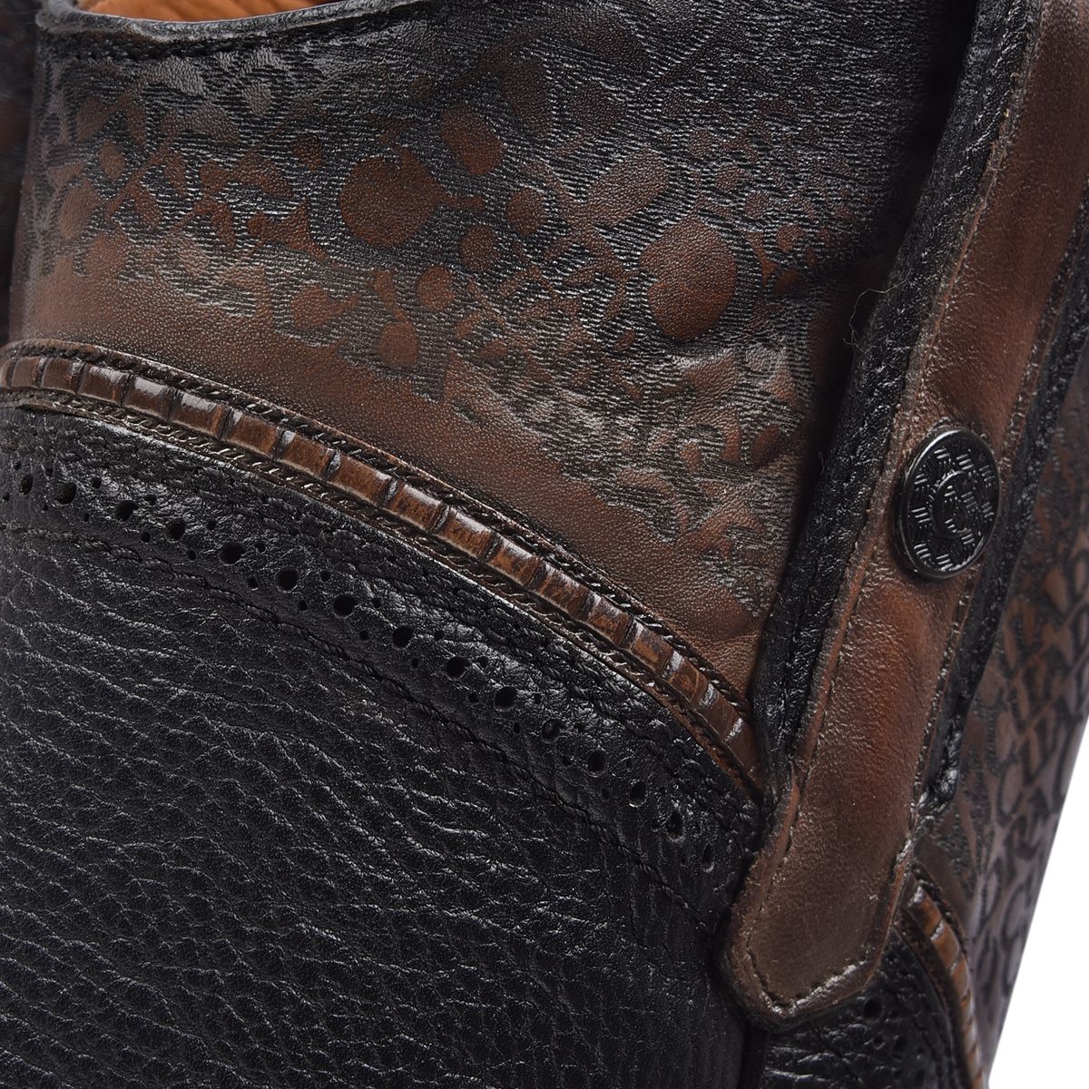 1B1DMA Men's Casual Cowboy Boots - Black & Brown Stingray Leather - Comfortable & Stylish Western Boots for Riding, Outdoor Adventures & Everyday Wear