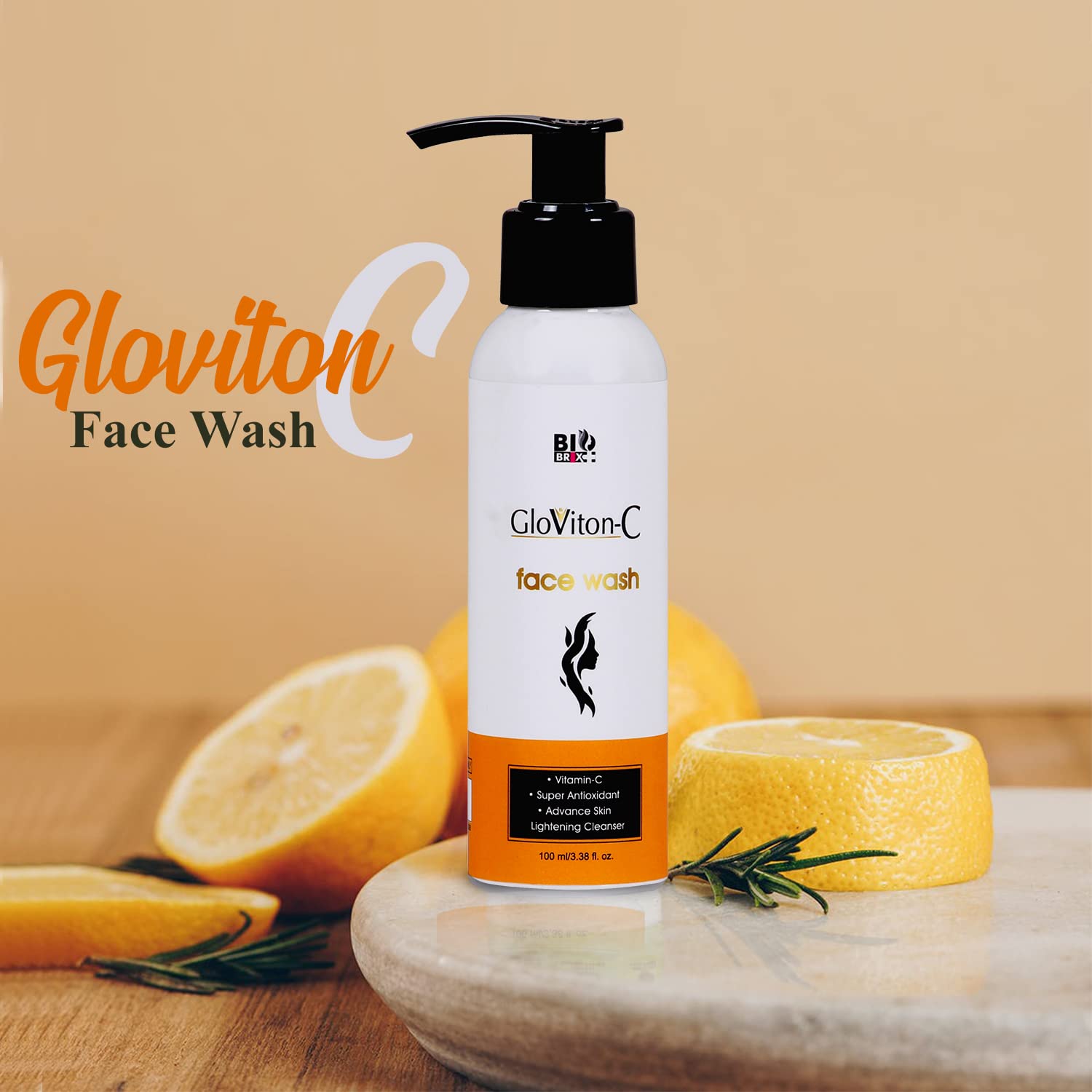 Gloviton-C Vitamin C Face Wash with Kojic Acid, Glycolic Acid & Salicylic Acid - Brightening & Exfoliating Cleanser for Acne, Dark Spots & Uneven Skin Tone - Perfect for Morning & Night Skincare Routine