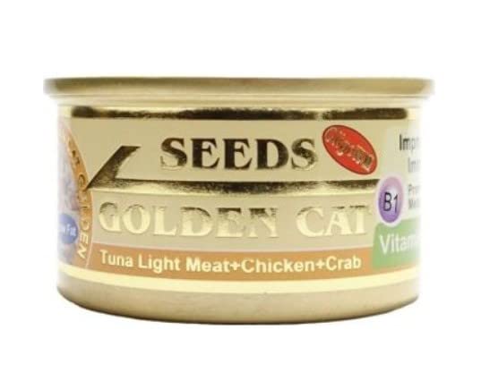 Premium Golden Cat Tuna Light Meat, Chicken & Crab Canned Wet Cat Food 80g - High Protein Formula with Vitamin A for Immune Support - Perfect for Adult Cats' Daily Meals & Special Treats