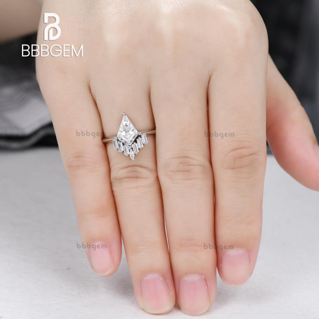 White Gold Kite Cut Moissanite Engagement Ring - Vintage Bridal Jewelry with Knife Edge Band, Perfect Gift for Her | Wedding, Proposal, Anniversary & Special Occasions