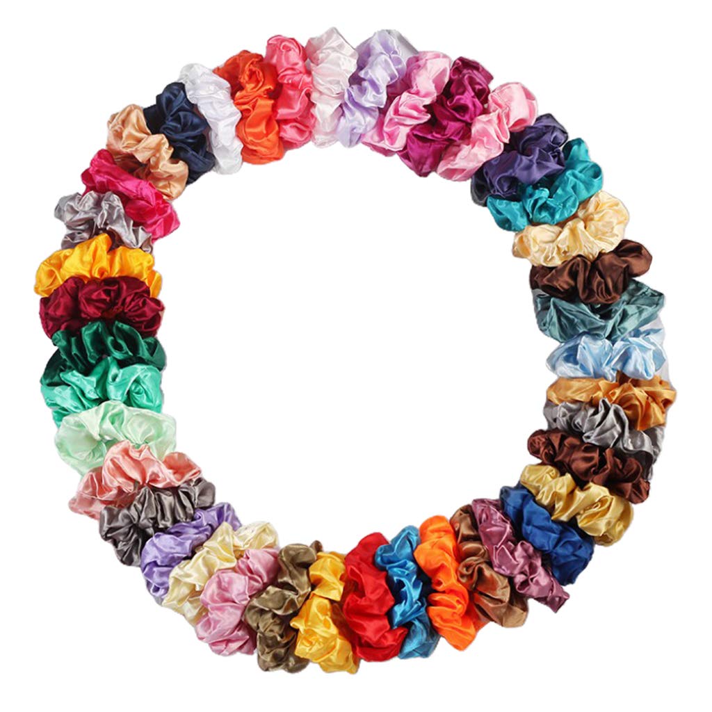 Barenx 60-Pack Girls Gym Hair Scrunchies - Colorful Hair Bands & Bun Makers for Updos - Perfect for Sports, Workouts, School & Everyday Use