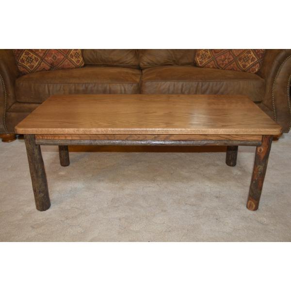 Solid Hickory Wood Coffee Table - Rustic Farmhouse Style Living Room Furniture for Home Decor & Relaxation