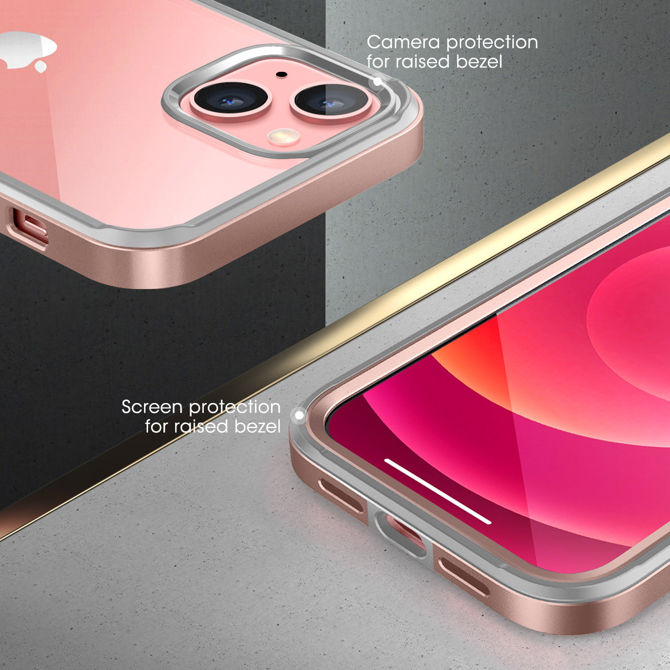 iPhone 13 Case 6.1 Inch with Built-in Screen Protector | Unicorn Beetle Edge Clear Protective Cover in Peach Pink | Shockproof Slim Design for Everyday Use & Outdoor Activities