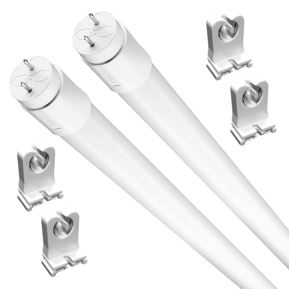 2-Pack Energy Efficient LED T8 Tube Lights - Plug and Play, 17W (Replaces 36W Fluorescent), 120-277V, 40,000 Hours Lifespan - Includes 4 Free Non-Shunted Socket Holders - Perfect for Office, Garage, Warehouse & Commercial Lighting