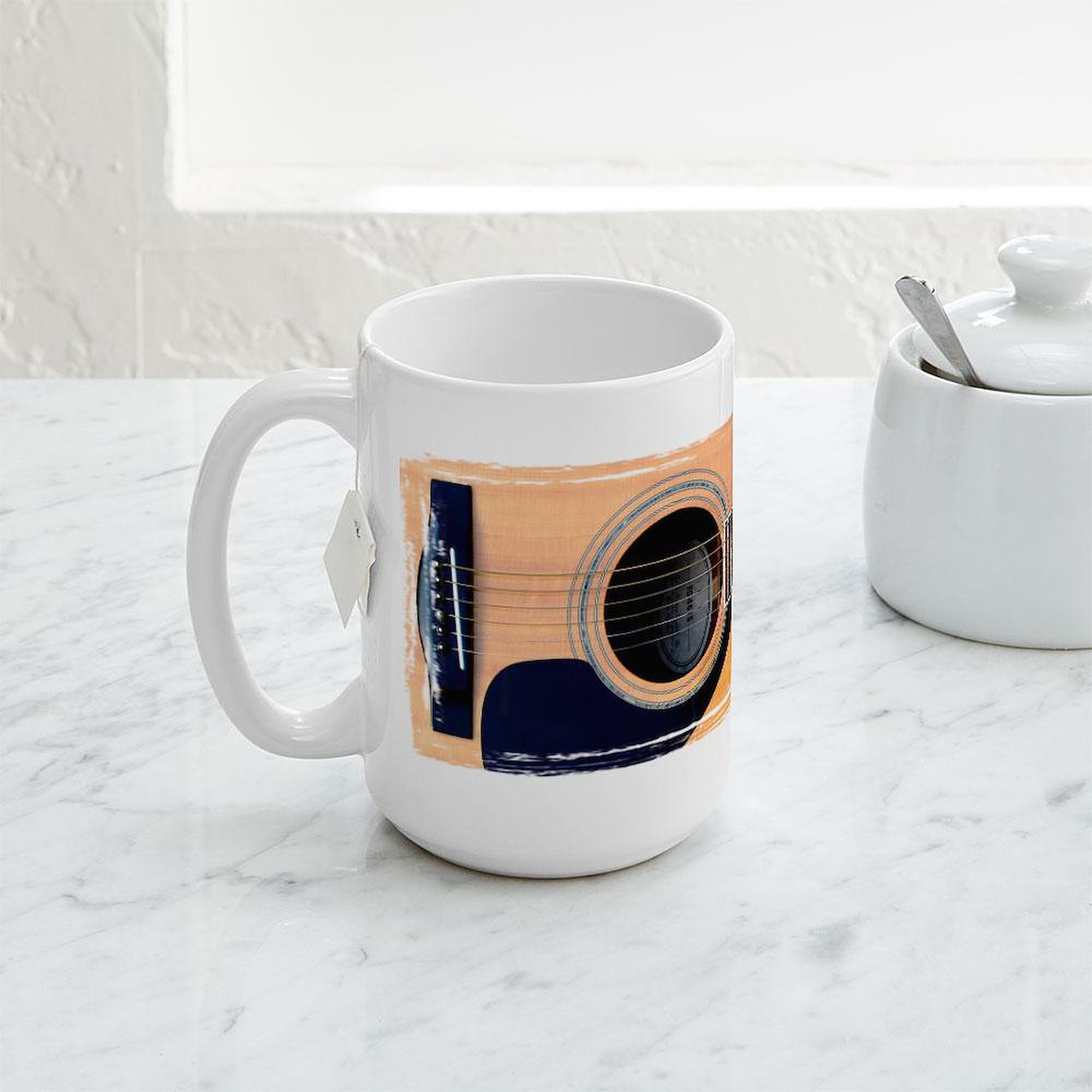 Acoustic Guitar Large Coffee Mug - 15 oz White Ceramic Cup for Tea, Coffee & Hot Drinks - Perfect for Musicians, Guitar Lovers & Office Use