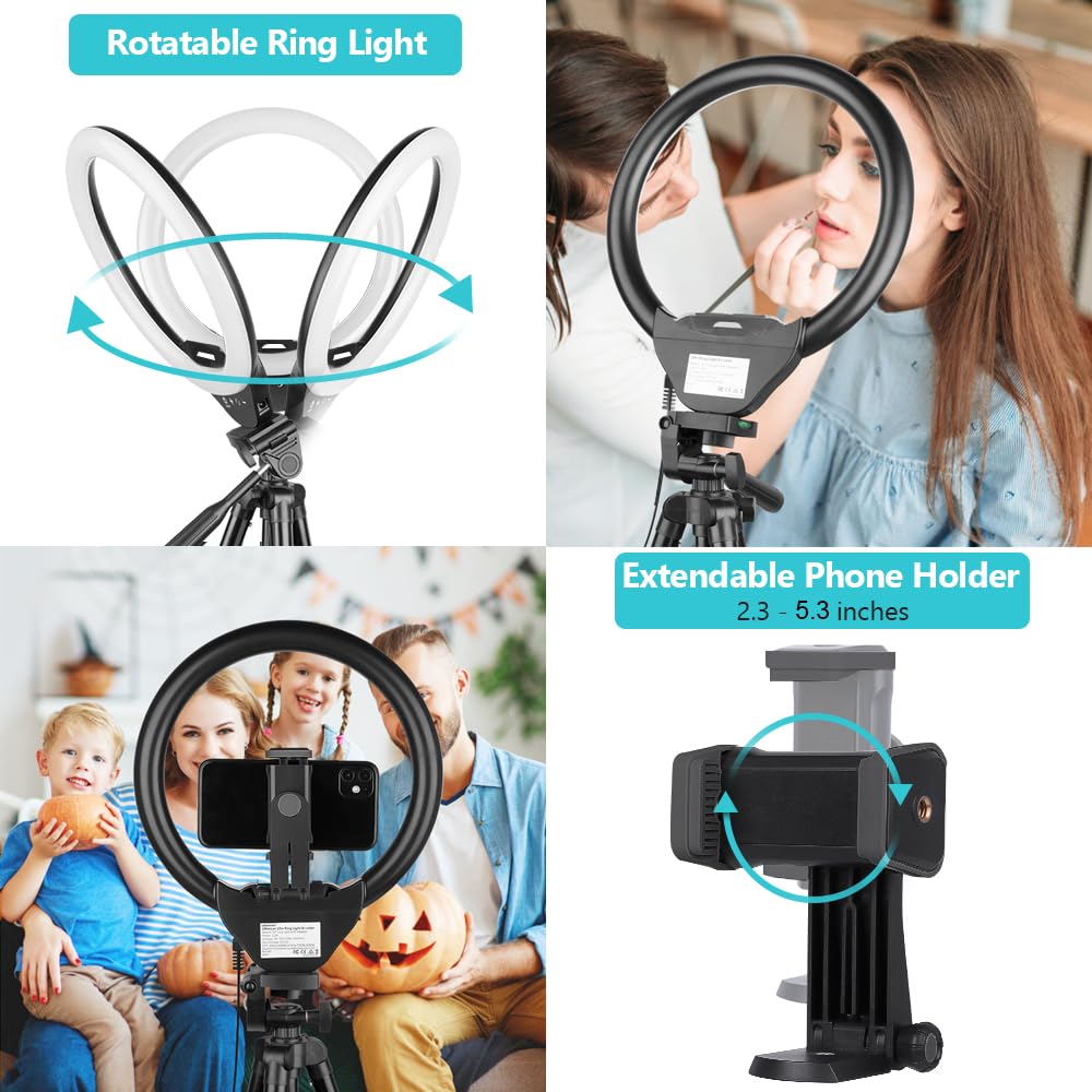 Sensyne 10'' Ring Light with 50'' Extendable Tripod Stand - LED Circle Light with Phone Holder for Live Streaming, Makeup, YouTube Videos & TikTok - Compatible with All Smartphones - Perfect for Home Studio, Beauty Vlogging & Content Creation