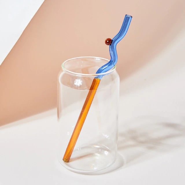 Eco-Friendly Pastel Glass Wavy Straws - Reusable & BPA-Free Drinking Straws for Smoothies, Cocktails, and Iced Coffee - Perfect for Home, Parties, and Cafes