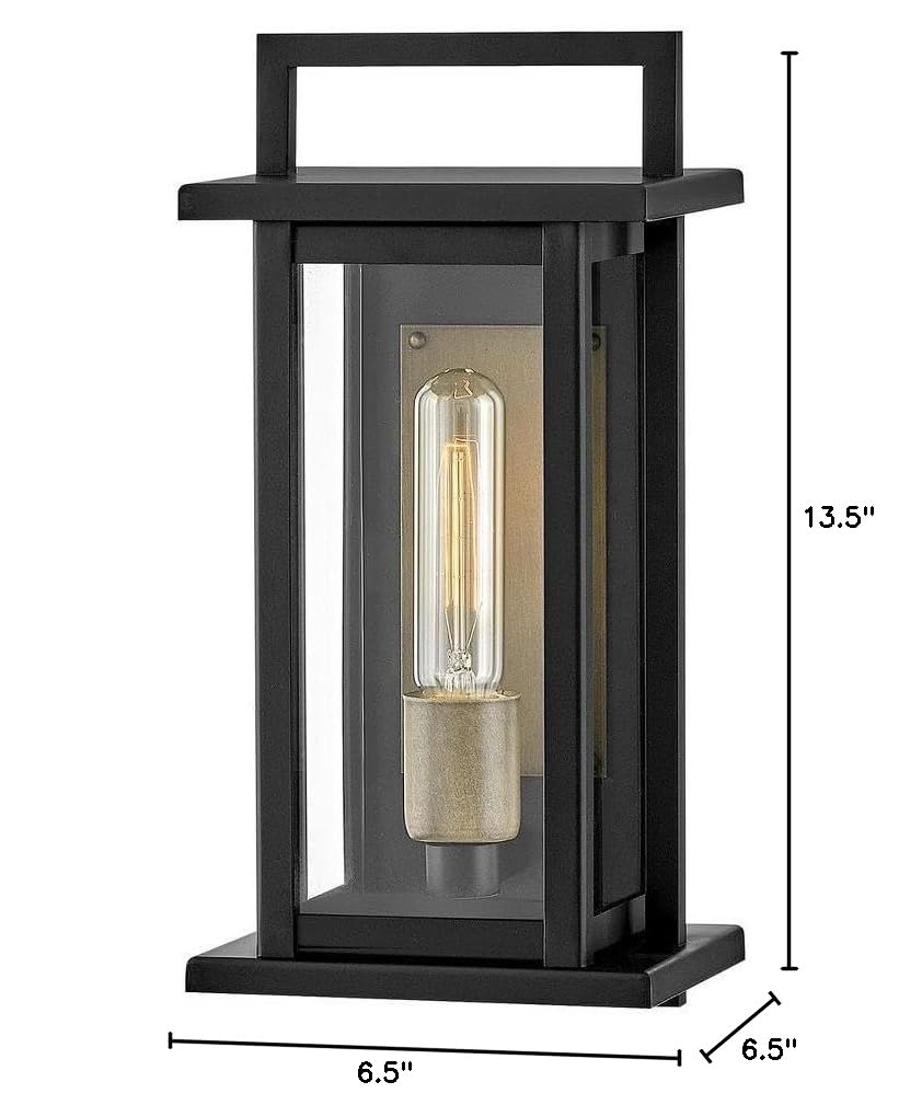 1 Light Outdoor Small Wall Mount Lantern - 13.5 Inch Traditional & Transitional Style Porch Light - 6.5 Inch Wide Black Exterior Sconce - Perfect for Porch, Patio, Garden & Entryway Lighting