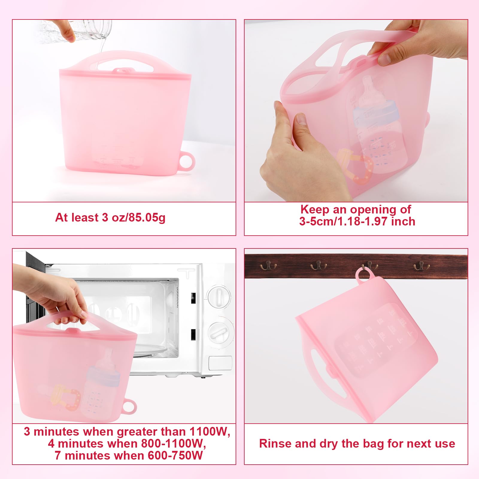 1.5L Reusable Microwave Sterilizer Bags for Baby Bottles, Pacifiers & Breast Pump Parts - BPA-Free Silicone Sterilization Pouches for Home & Travel - Essential Mom Accessories (Pink) | Perfect for Daycare, Hospital Visits & On-The-Go Sterilization
