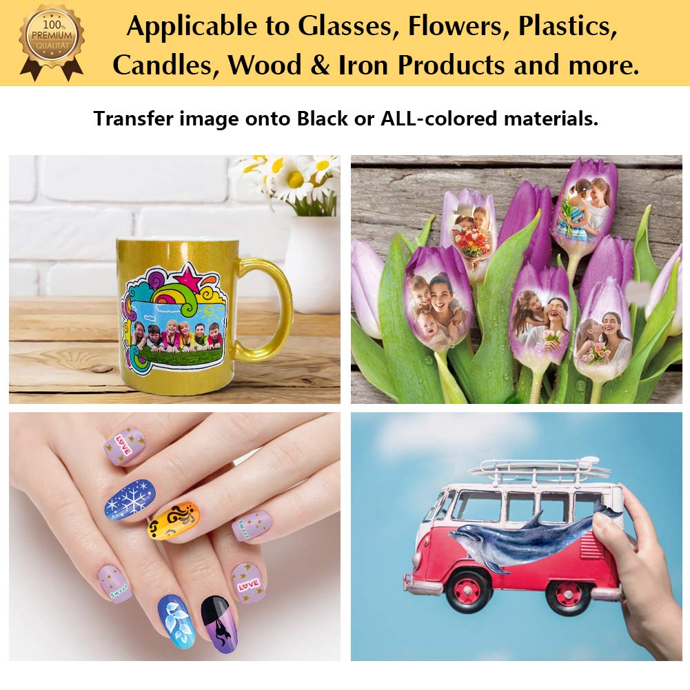 Premium White Inkjet Water Slide Decal Paper - 5 A4 Sheets Transparent Waterslide Transfer Paper for DIY Tumblers, Mugs & Glasses | Perfect for Custom Drinkware, Personalized Gifts & Craft Projects