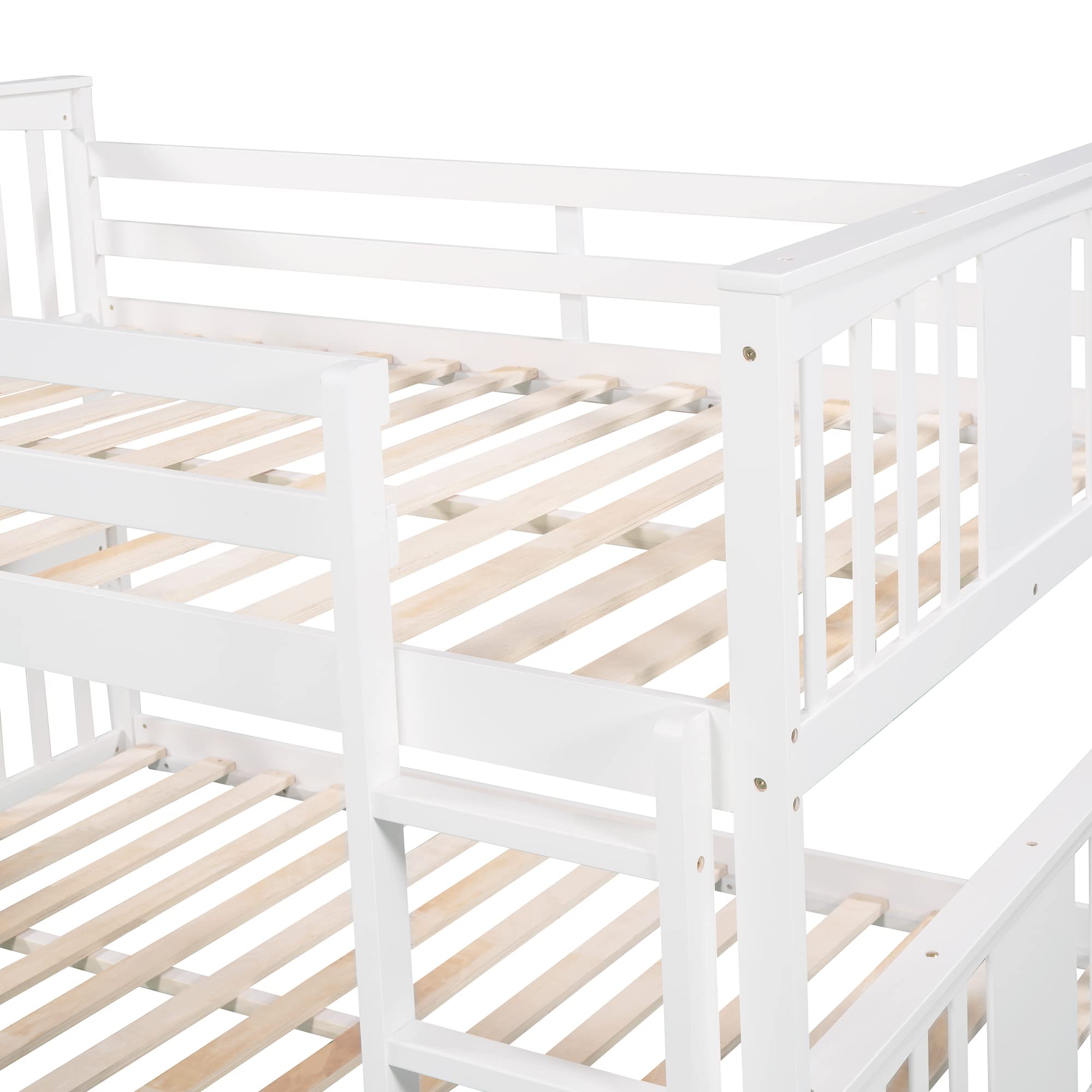 LZ LEISURE ZONE Full Over Full Bunk Bed with Ladder - Solid Wood Low Profile Bunk Bed Frame, No Box Spring Required - Perfect for Kids' Bedroom, Guest Room & Small Spaces (White)