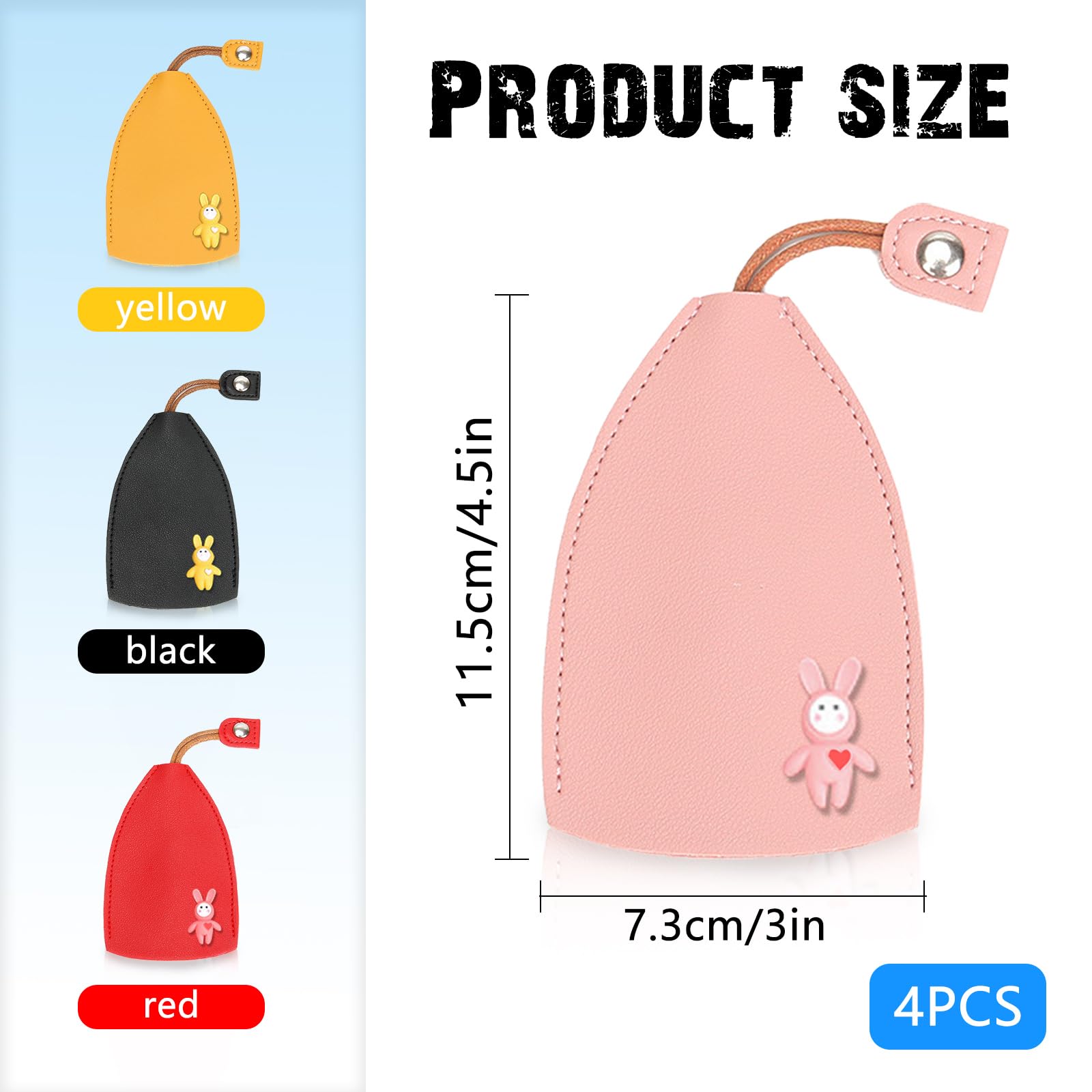 FuninCrea 4PCS PU Leather Key Holder Case with Rope & Snap Closure - Cute Rabbit Design Keychain Pouch for Car Keys (Perfect for Key Organization & Gift Giving)