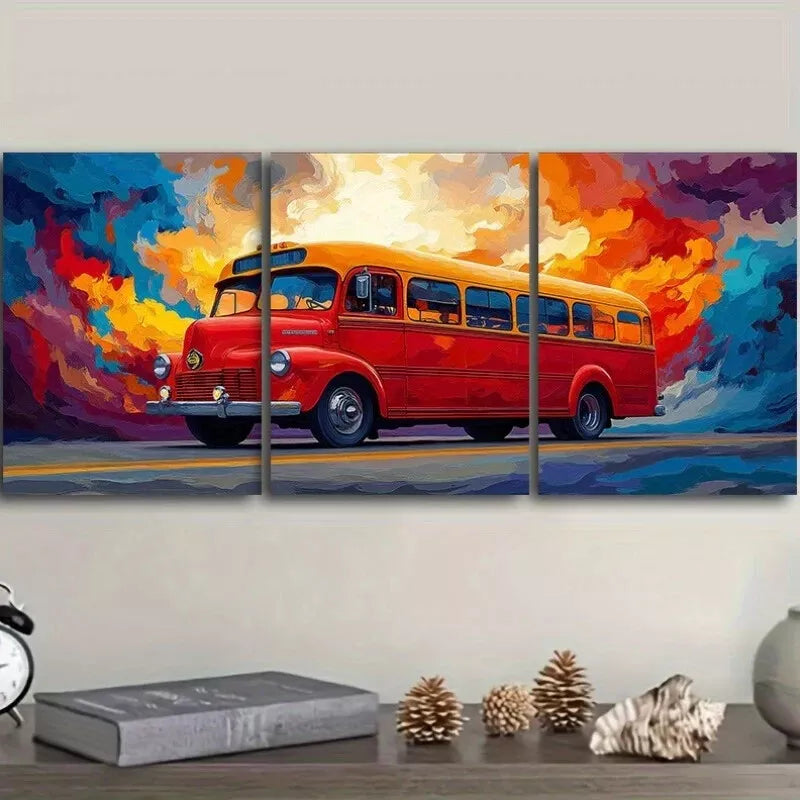 3-Piece Modern Contemporary Style Bus Wall Art Set - Framed Canvas 50x70cm (20x28in) - High Quality Print - 100% Australian Made - Ready to Hang - Perfect for Living Room, Bedroom or Office Decor