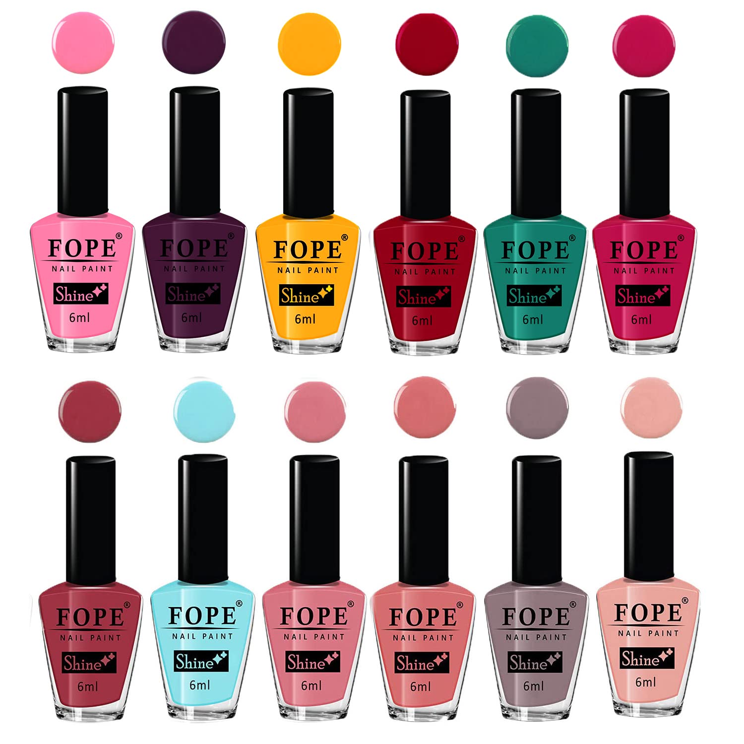 FOPE Enamel Splash Glossy Nail Polish Set of 12 Colors - Quick Drying, Chip Resistant, Long Lasting Nail Paint for Women - Perfect for Manicures, Pedicures, Parties & Everyday Wear