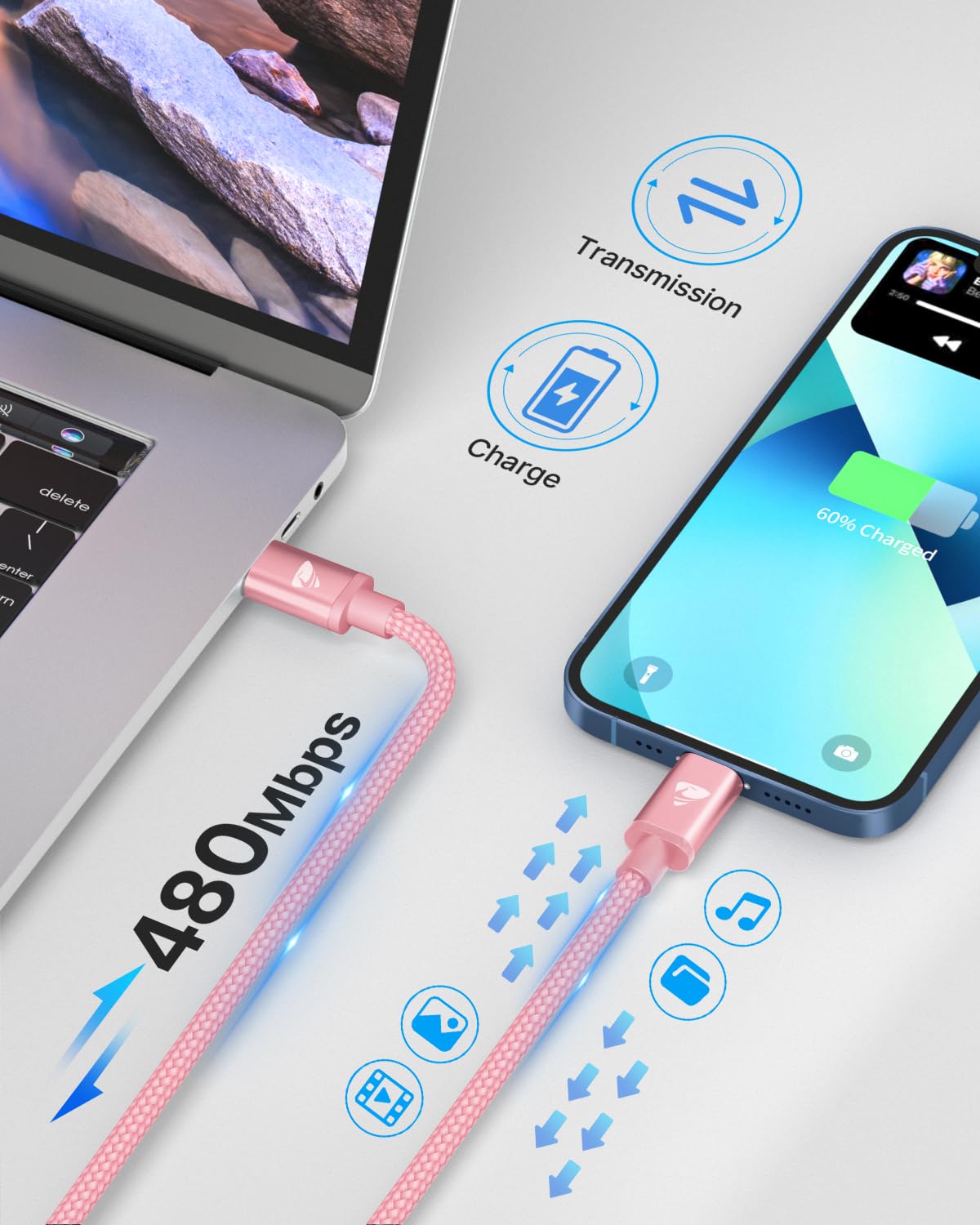 Apple MFi Certified USB C to Lightning Cable 1M - Fast Charging USB C iPhone Charger Cable with PD Support for iPhone 14/13/12/11/XS/XR/8, iPad Pro & AirPods - Perfect for Home, Office & Travel Charging