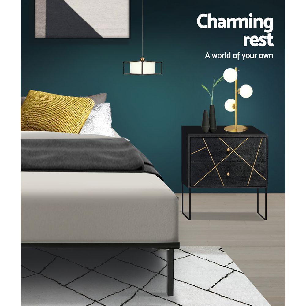 Premium Double Package Ted Metal Bed Frame with Black & Gray Bonnell Spring Mattress - Medium Firm Support for Ultimate Comfort | Ideal for Master Bedrooms, Guest Rooms & Dormitories
