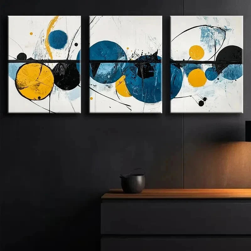 3-Piece Abstract Blue and Black Modern Wall Art Set - Framed Canvas 60x90cm | High Quality Print | 100% Australian Made | Ready to Hang | Perfect for Living Room, Bedroom & Office Decor