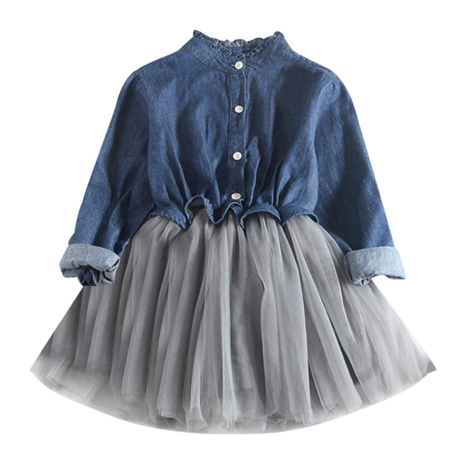 Bmisegm Toddler Baby Girls Denim Tutu Dress - Long Sleeve Princess Cowboy Outfit for 1-3 Years Old | Perfect for Birthday Parties, Photo Shoots & Casual Wear