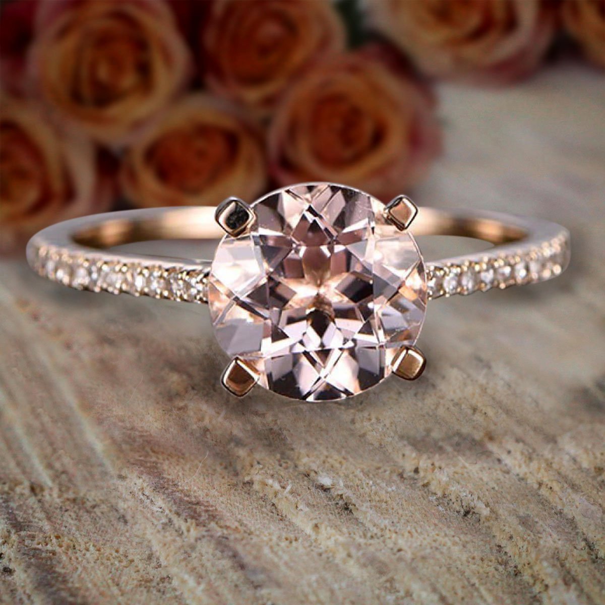 1.25 Carat Round Cut Morganite & Diamond Moissanite Engagement Ring for Women - 18k Gold Plated - Perfect for Proposals, Weddings & Anniversary Gifts