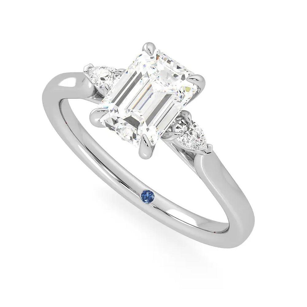 Exquisite Three Stone Emerald Cut Moissanite & Sapphire Engagement Ring with Hidden Anniversary Stone - Perfect for Proposals, Weddings & Anniversary Gifts