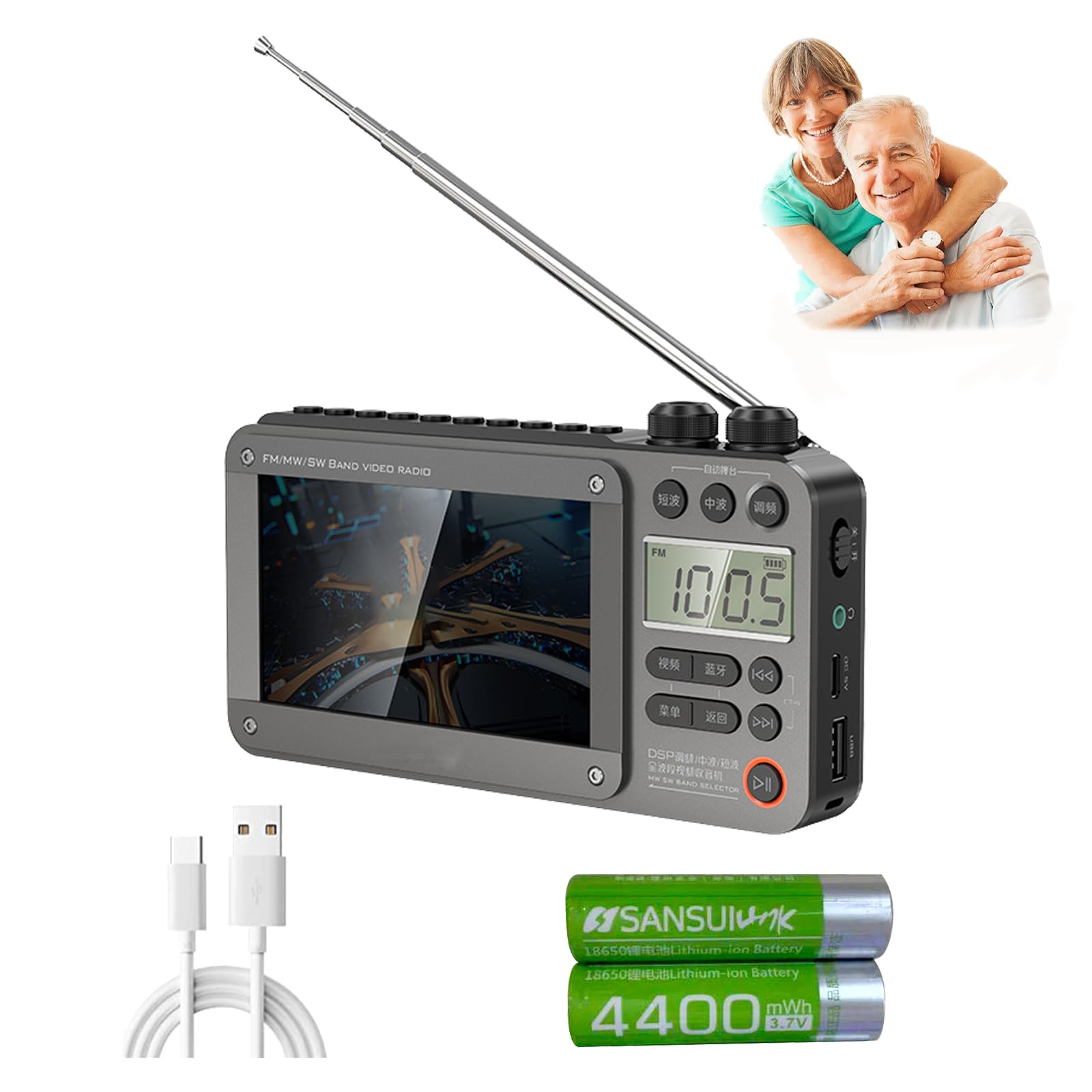 Premium Portable Bluetooth Video Pocket Radio - Full Band FM/AM, USB/TF Card Support, Built-in Antenna - Perfect for Car, Travel, Camping & Outdoor Adventures (Black)