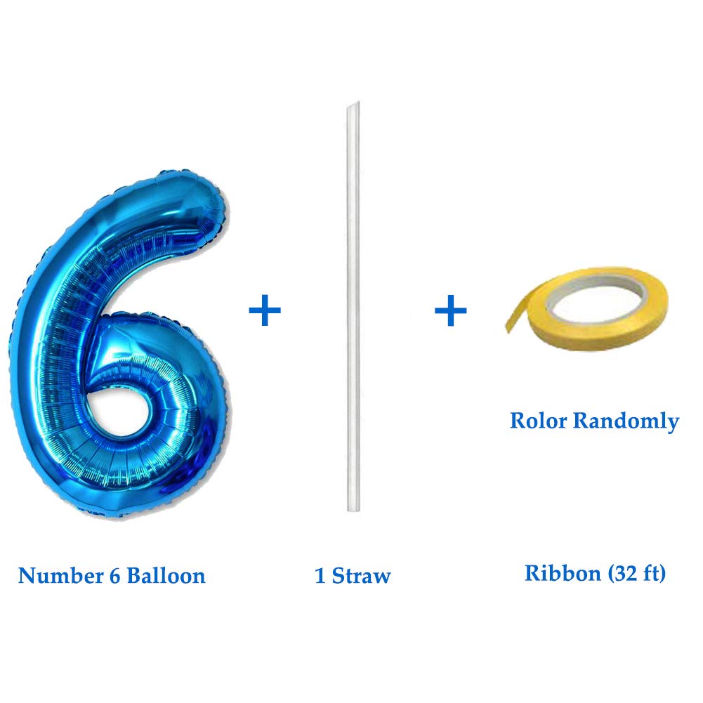 40 Inch Jumbo Blue Number 6 Balloon for Birthday Wedding Decor