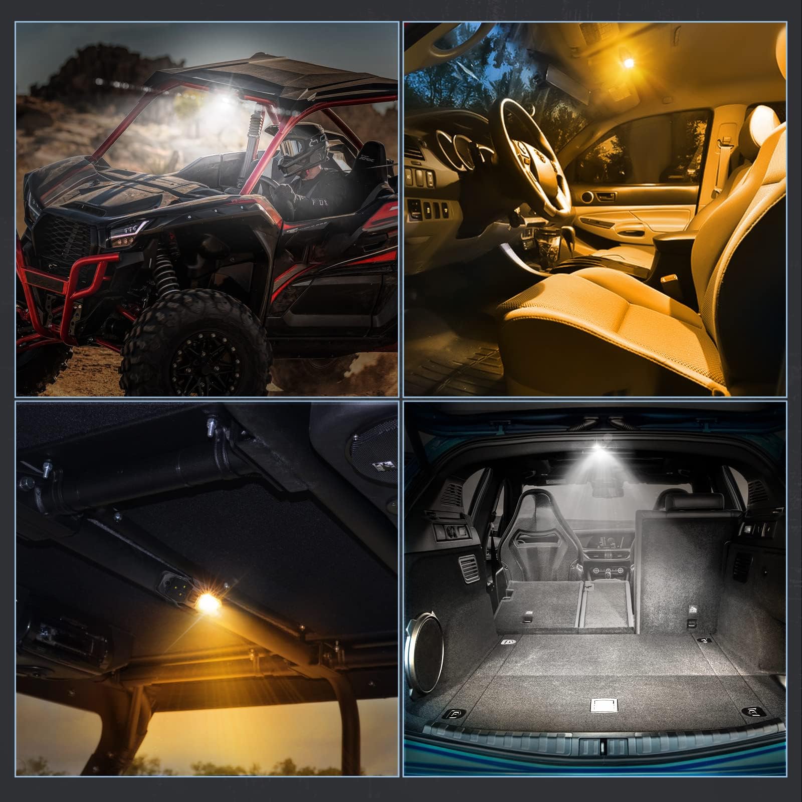 Universal UTV Dome Light - White/Amber Roll Bar Mount Interior Cab Light for Polaris RZR, ATV & Truck Bed | Waterproof Off-Road Lighting for Night Driving & Camping