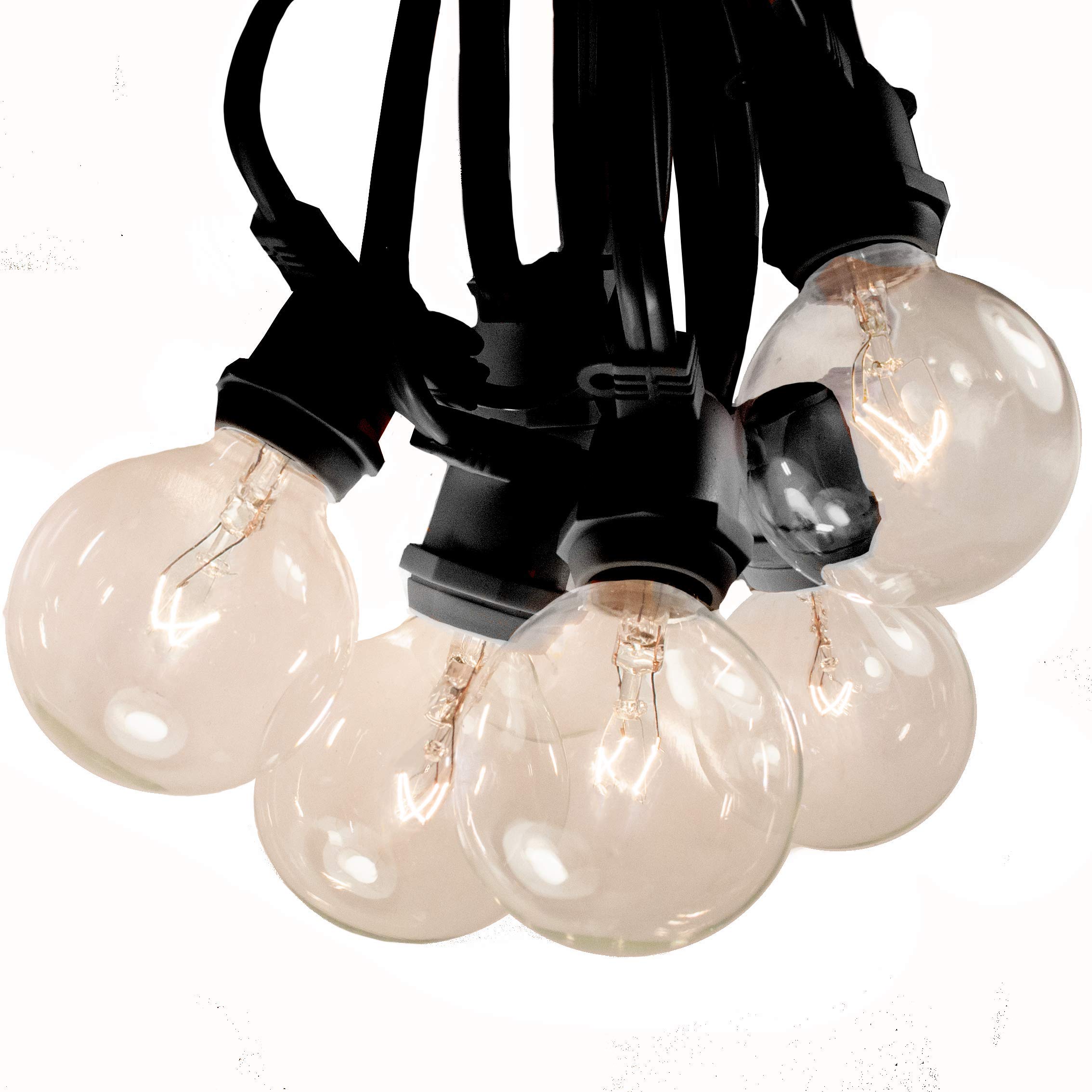100ft C9 Commercial Outdoor String Lights with 80 G50 Clear Bulbs - Heavy Duty Weatherproof Vintage Lighting for Patio, Garden & Wedding Decor (Black Wire)
