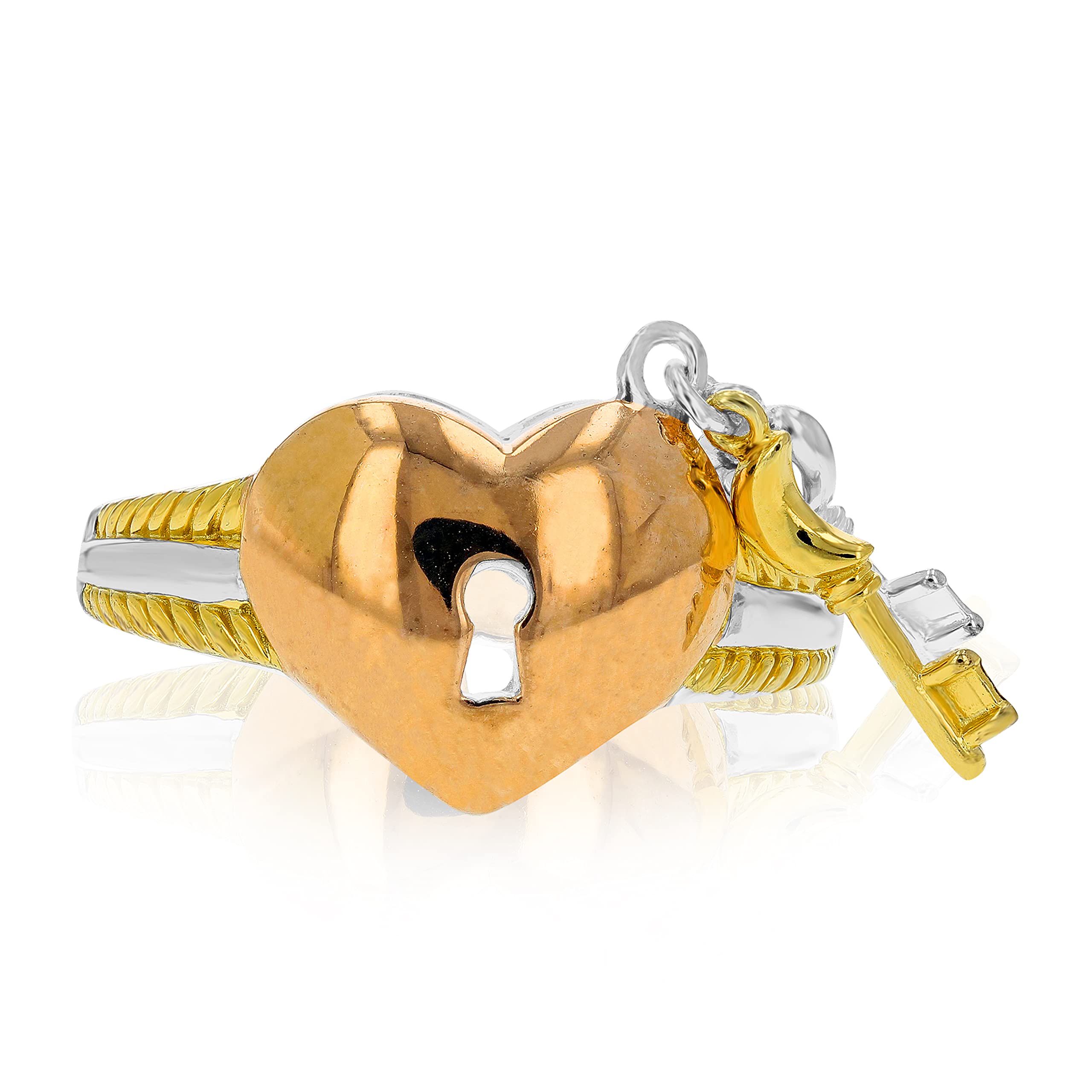 14K Yellow Gold Plated Sterling Silver Heart Pendant with Lock & Key Charm - Perfect for Valentine's Day Gifts, Anniversary Presents & Romantic Jewelry