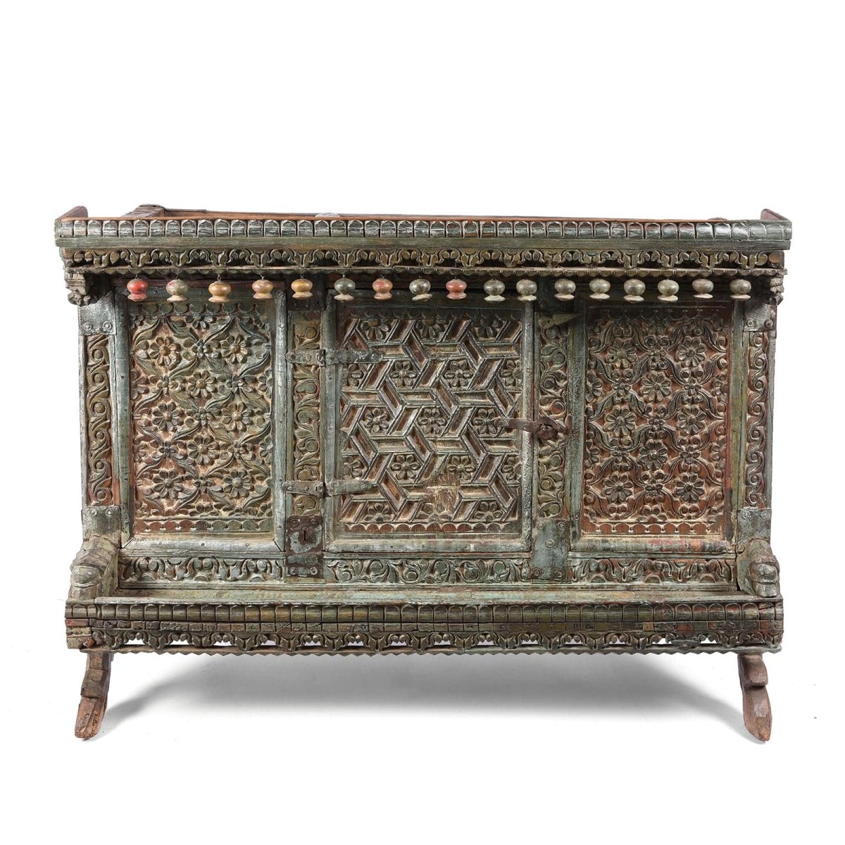 Vintage Indian Carved Dowry Sideboard - Handcrafted Wooden Damchiya Cabinet for Home Decor, Living Room & Dining Room Storage