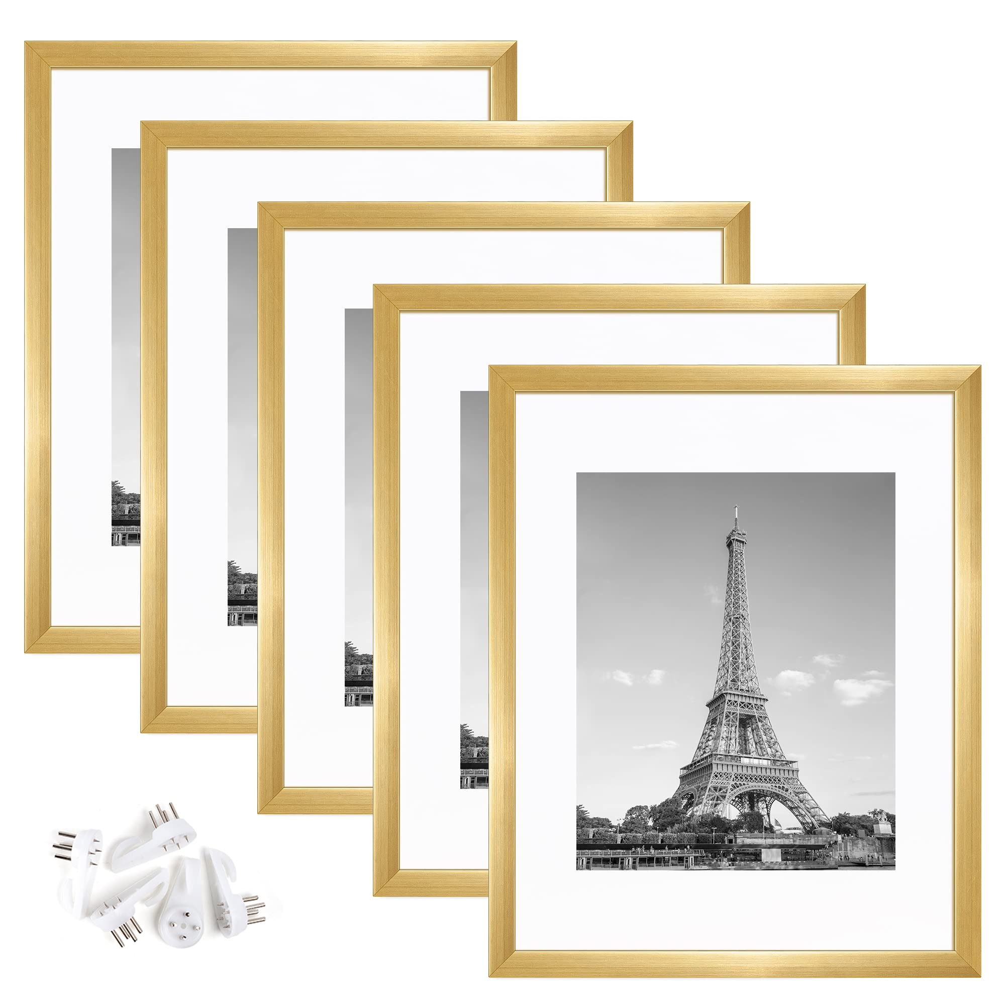 11x14 Glass Picture Frame Set of 3 & Plastic Frame Set of 5 - Gold Wall Photo Frames for Home Decor, Office Display, and Wedding Photos