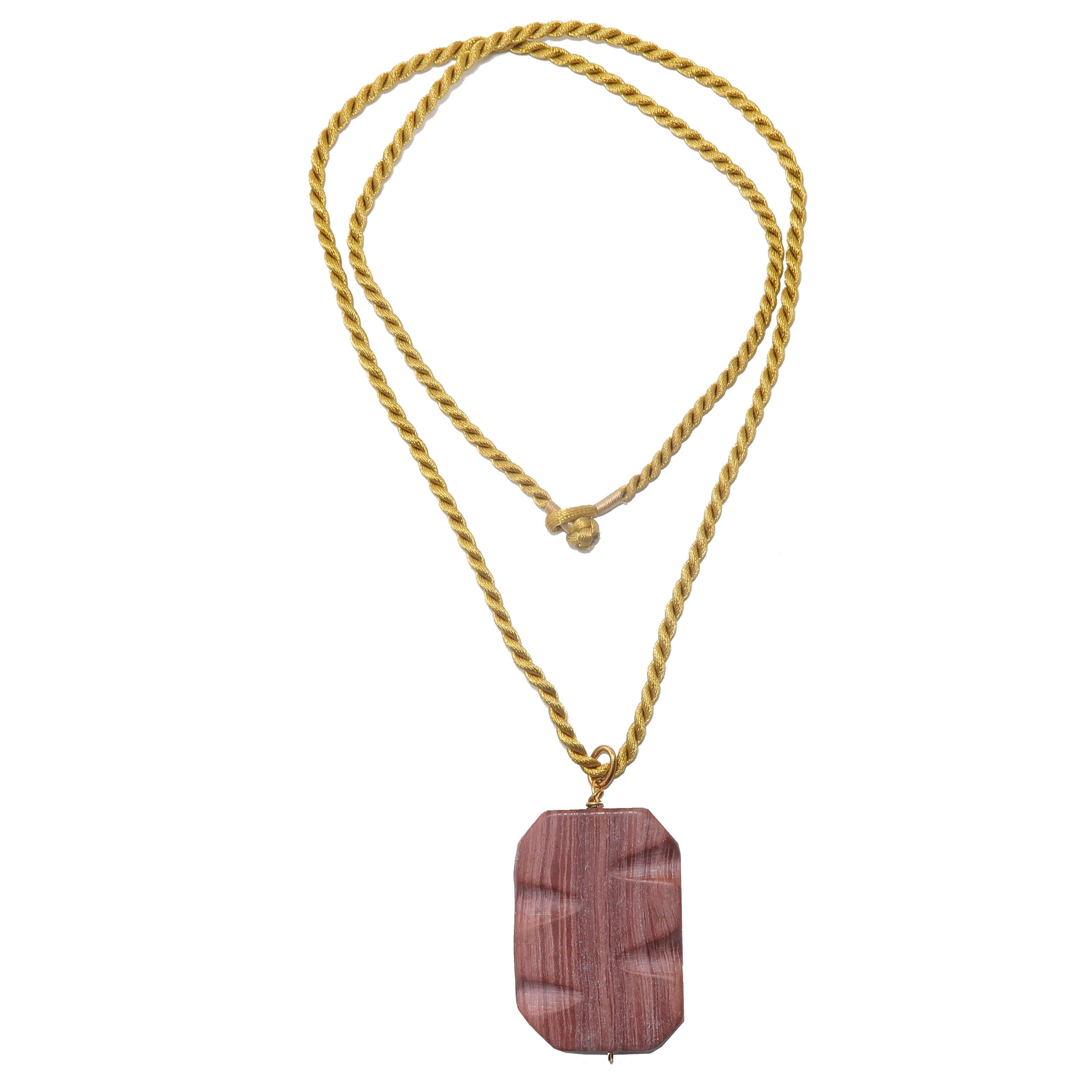 Elegant Marble Necklace with Redline Rectangle Stone and Gold Cord - Perfect for Women's Fashion, Gift Giving, and Special Occasions