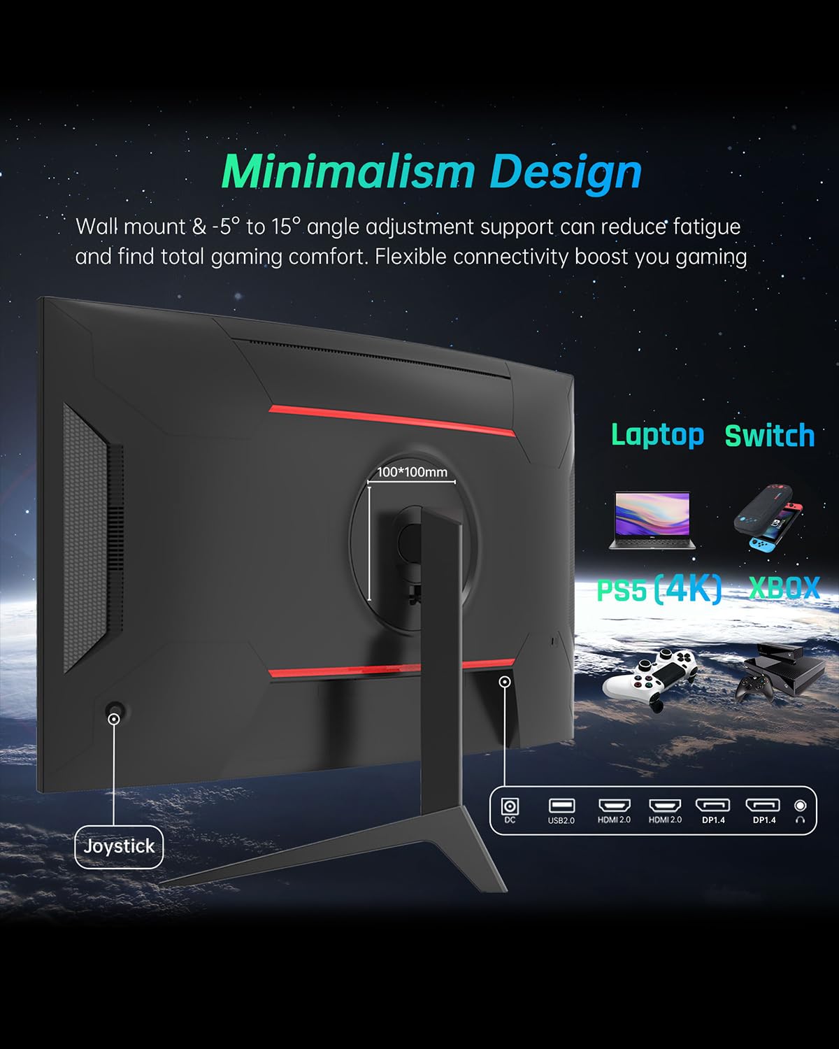 27 Inch Curved Gaming Monitor 1440P 2K 180Hz 1ms Response - FreeSync Premium & G-Sync Compatible - 1500R Ultrawide PC Monitor with DisplayPort/HDMI/USB - VESA Wall Mount - Perfect for Esports, FPS & Racing Games (H27S17)