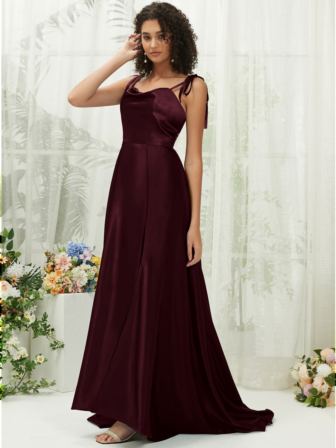 Elegant Cabernet Satin Sweetheart Neckline Adjustable Straps Formal Evening Gown with Hidden Pocket - Perfect for Prom, Wedding Guest, and Black Tie Events