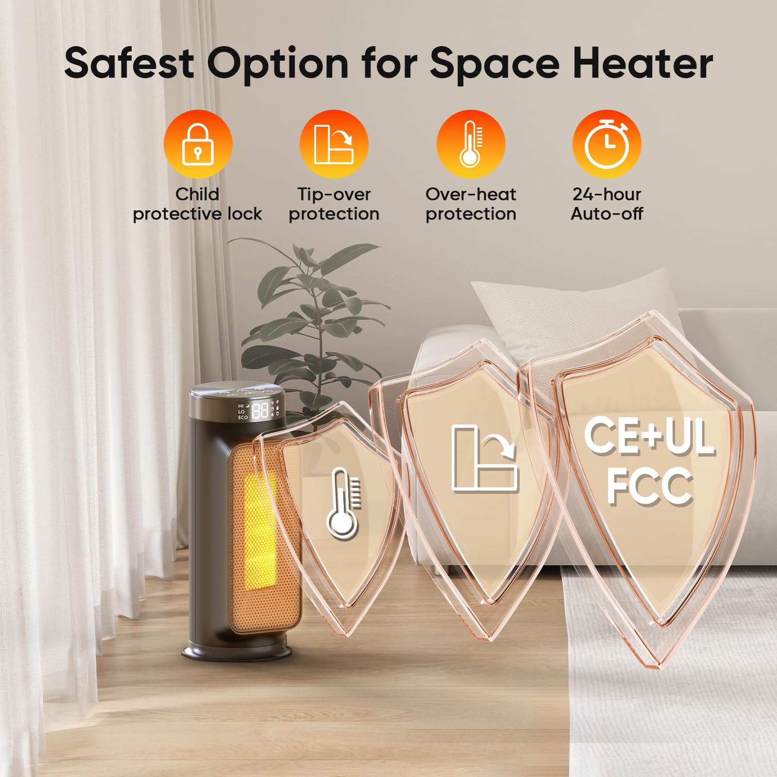 1500W Smart WiFi PTC Space Heater with Remote Control & App - 24H Timer, 90° Oscillation, Overheat & Tip-Over Protection, 5 Heating Modes for Home, Office, Bedroom, Bathroom - Perfect for Winter Warmth & Energy Efficient Heating