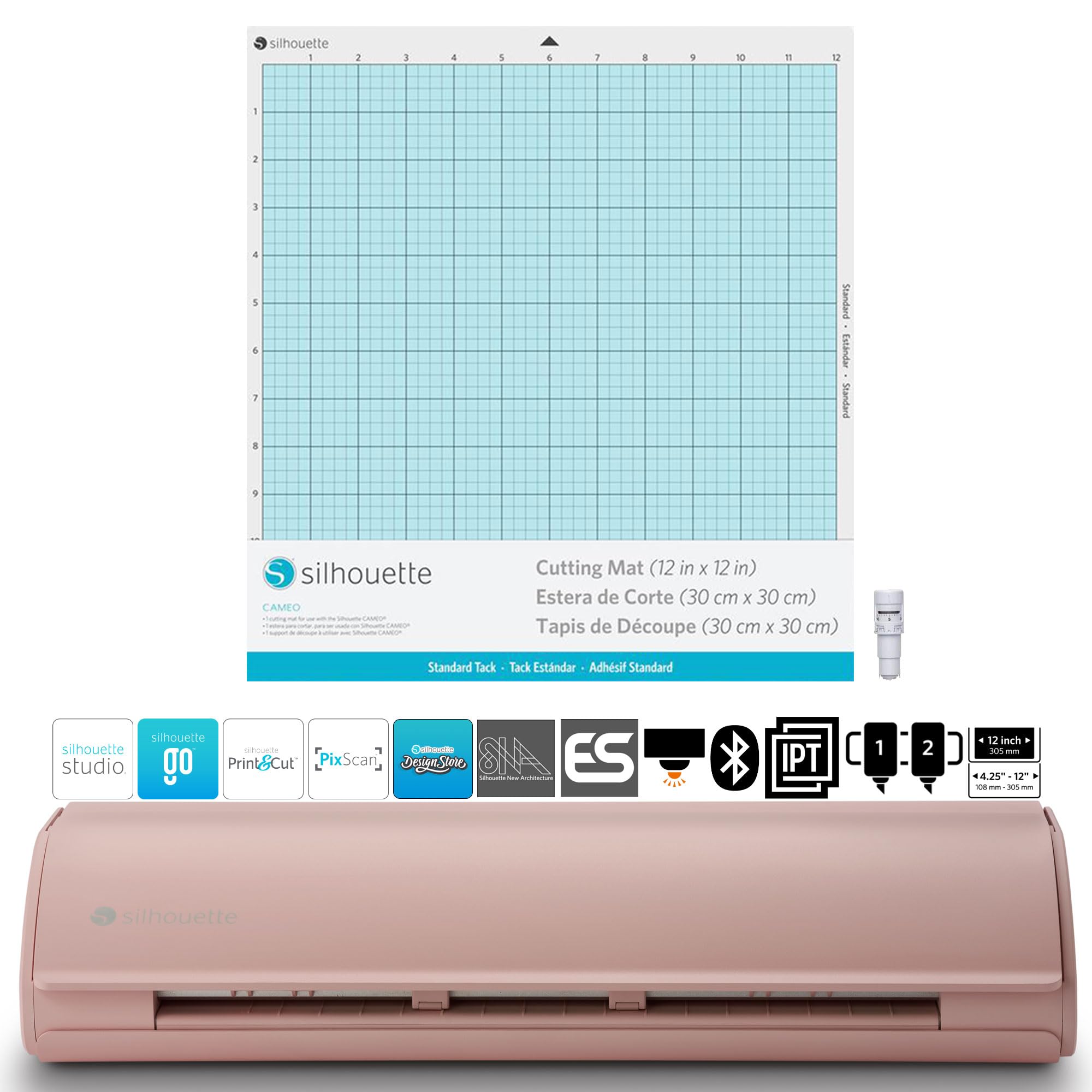 Silhouette Cameo 5 Vinyl Cutting Machine Bundle - 36 Sheets Premium Vinyl, Tool Kit, Blade, Pens & Startup Guide with Bonus Designs (Matte Pink) | Perfect for DIY Crafts, Home Decor, Scrapbooking & Personalized Gifts