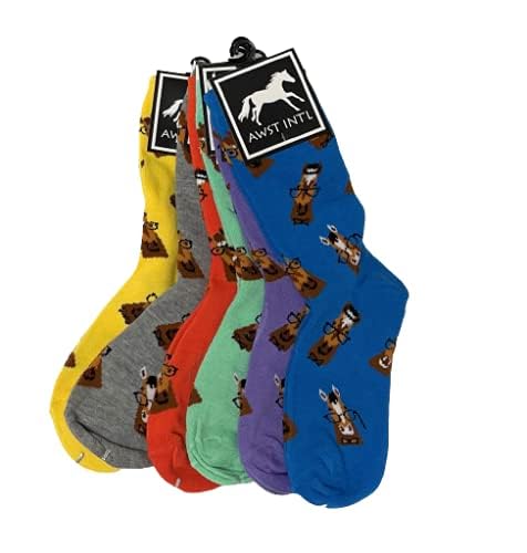 3 Pack Horse Themed Socks for Women & Men - Comfortable Crew/Paddock Boot Socks - Perfect for Equestrian Riding, Horse Lovers & Casual Wear
