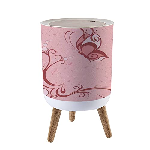 Small Trash Can with Lid - 1.8 Gallon Round Waste Bin with Tropical Butterfly Design, Dog-Proof Press Cover for Kitchen, Bathroom & Living Room - Perfect for Home, Office & Dorm Use