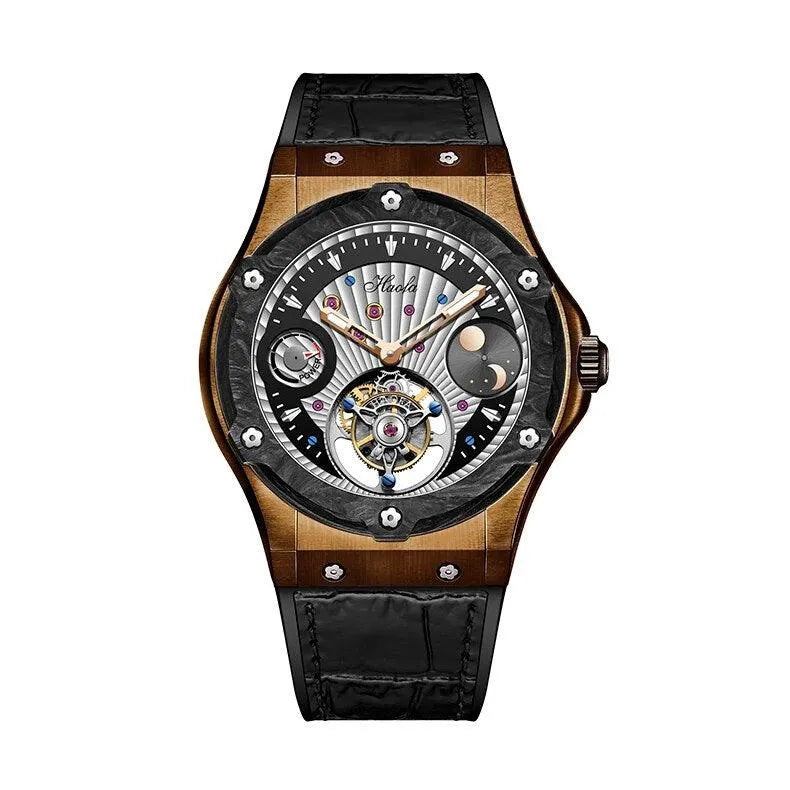 Luxury Men's Tourbillon Mechanical Watch - Bronze Case, Manual Winding, Sapphire Crystal, Business & Dress Wristwatch with Day/Night Display | Perfect for Formal Events, Business Meetings & Special Occasions
