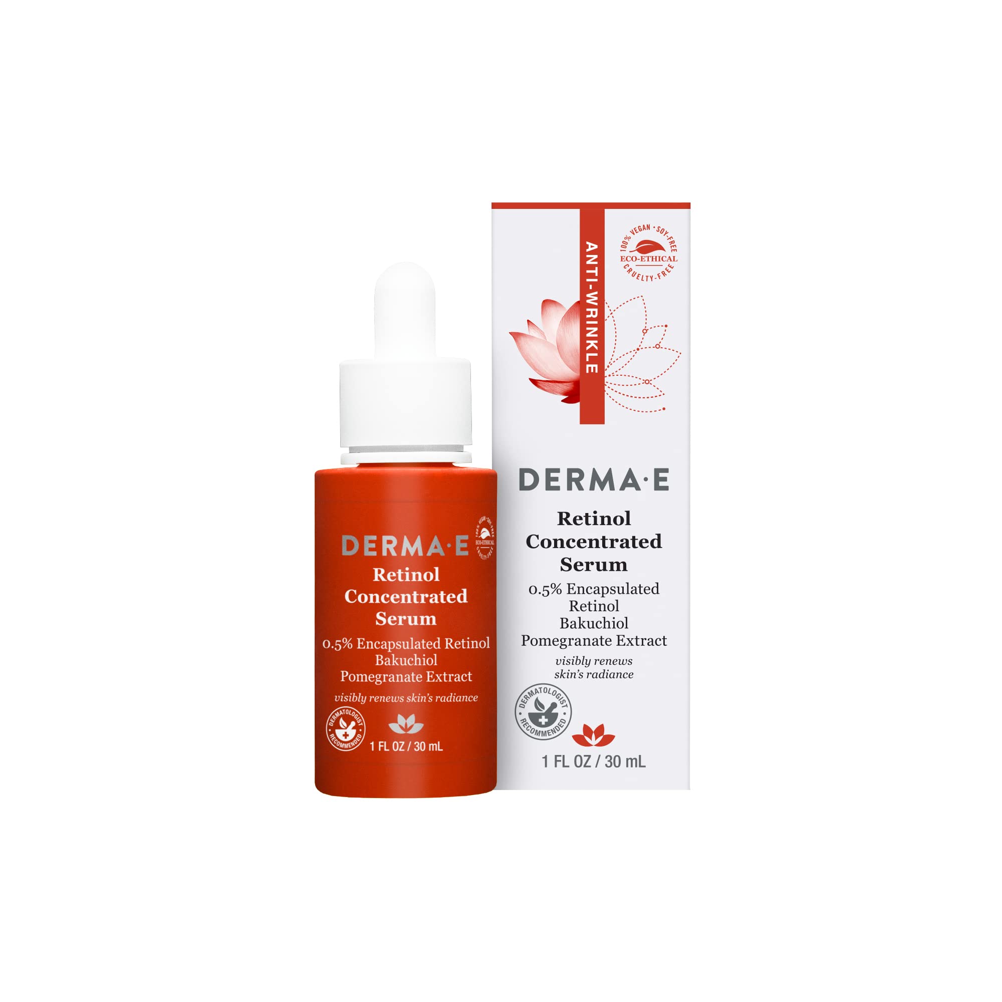 Derma E Anti-Wrinkle Skincare Set - Glycolic Acid Face Wash, Retinol Serum & Renewal Cream with Vitamin E (6oz Cleanser + 1oz Serum + 4oz Cream + 0.5oz Eye Treatment) - Daily Anti-Aging Routine for Mature Skin