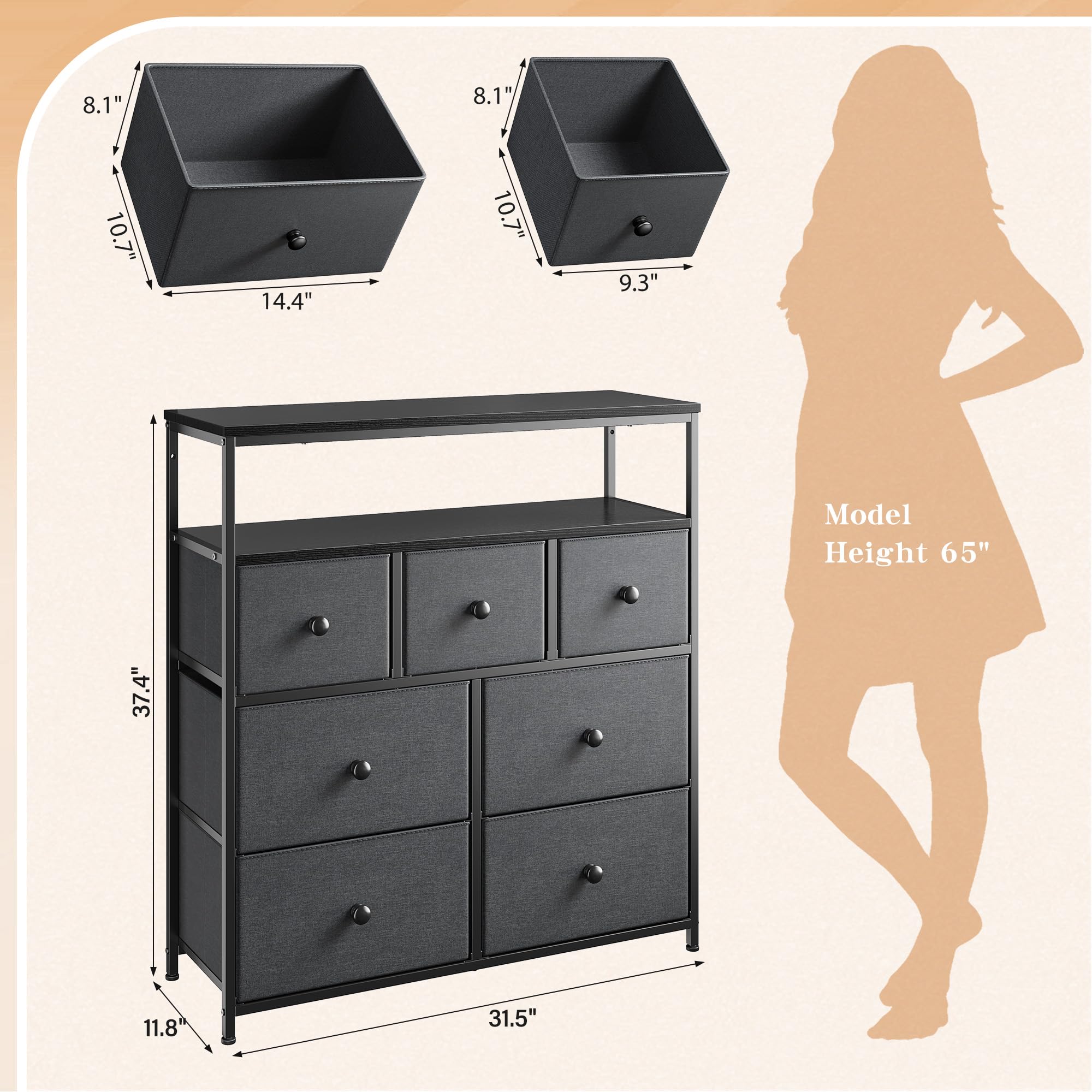 7-Drawer Purple Dresser for Bedroom - Wooden Top & Metal Frame Clothes Storage Chest - Perfect for Bedroom Organization & Entertainment Center Setup