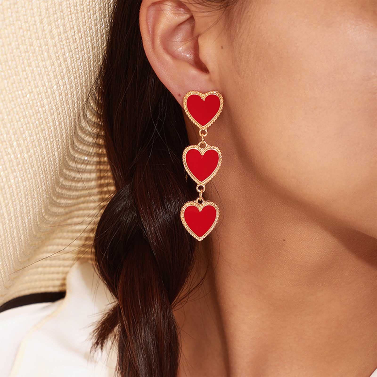 Yienate Black Heart Drop Earrings - Unique Interlocking Love Dangle Earrings with Long Tassel & Enamel Finish | Romantic Statement Jewelry for Women & Girls | Perfect for Prom, Date Night & Valentine's Day Gifts