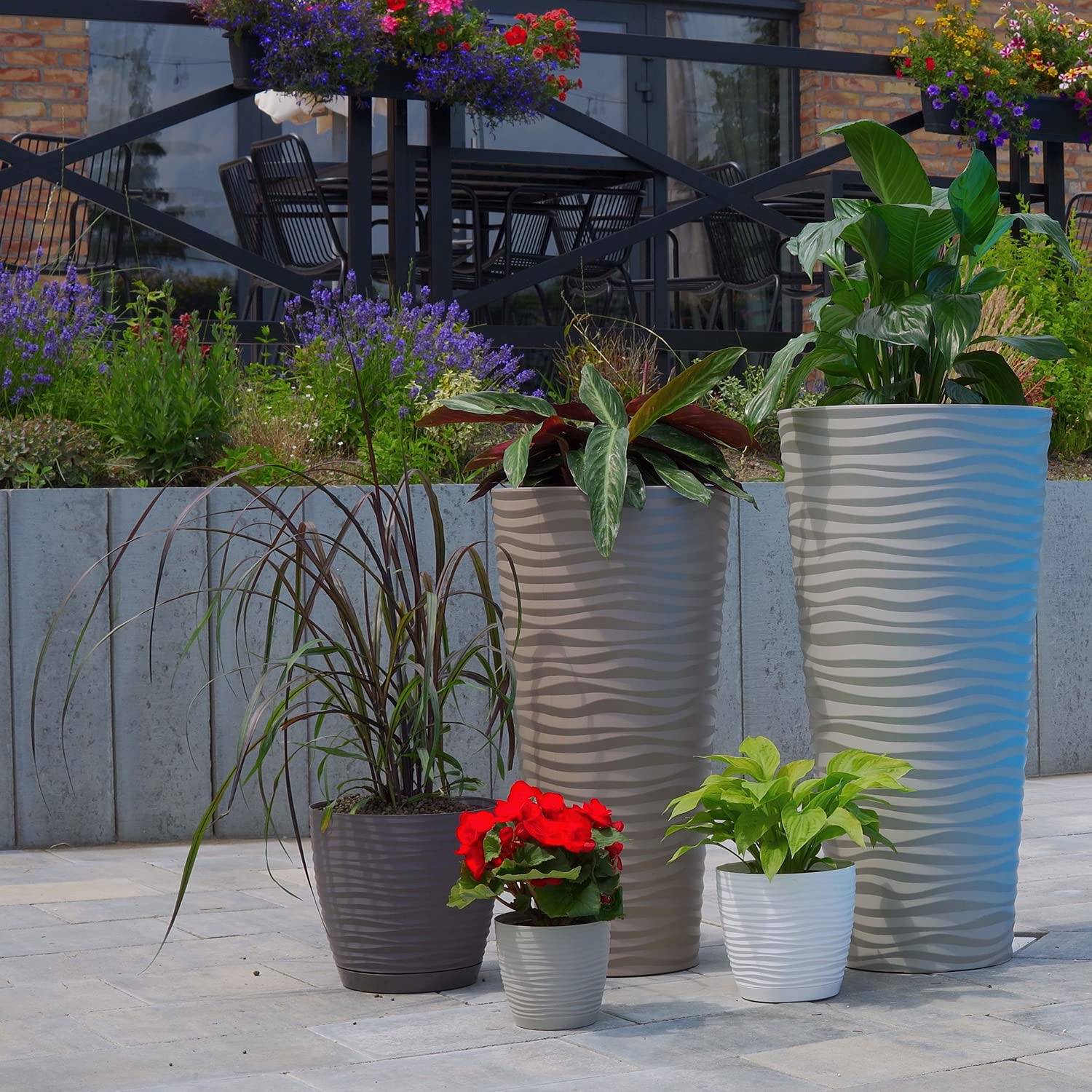 Tall Modern Round Flower Pot with Insert - Set of 2 (31 Inch, Brown) for Indoor/Outdoor Plants - Perfect for Home Decor, Garden, Patio & Office