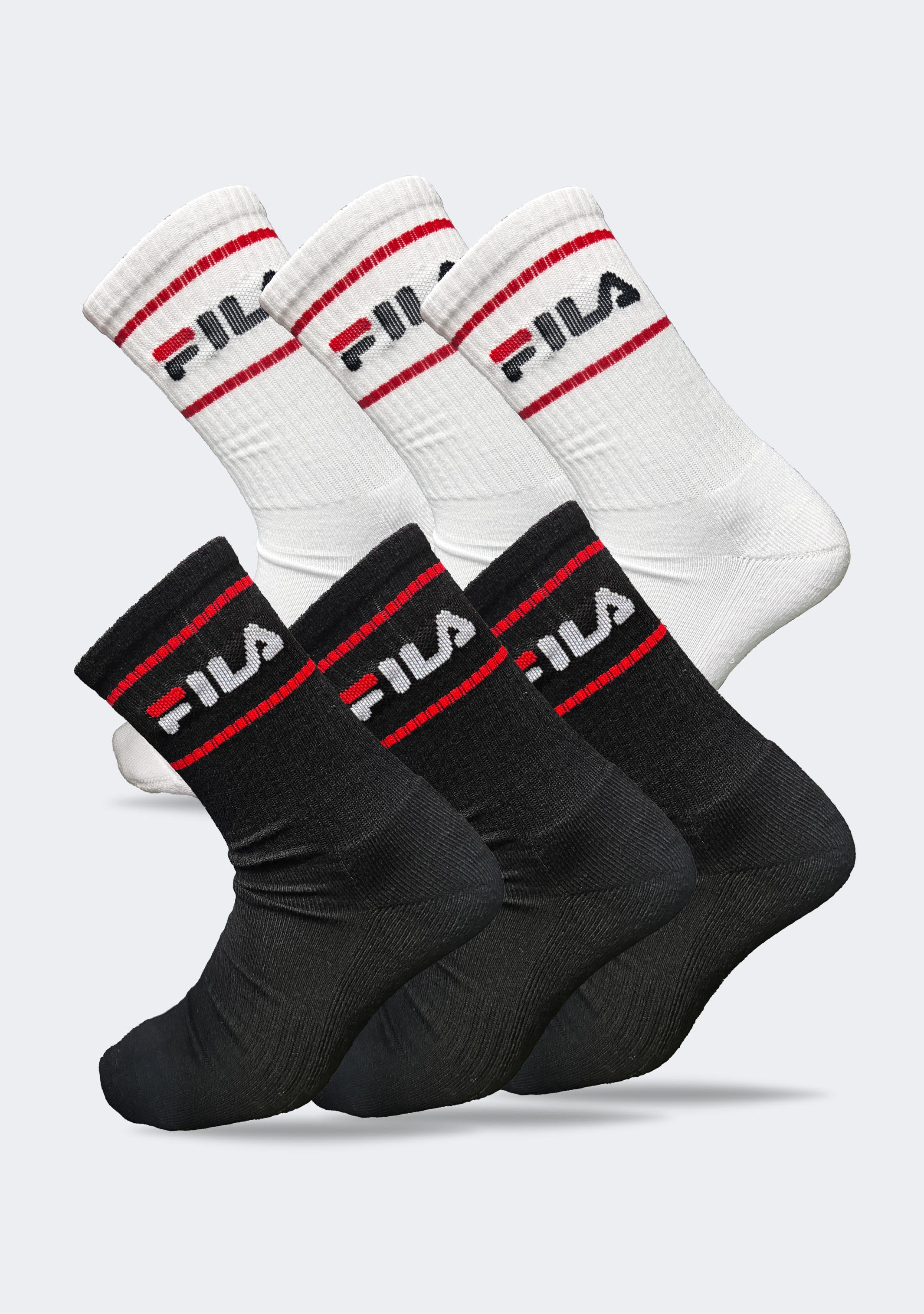 Fila 6 Pack Sports Crew Socks for Men & Women - Moisture Wicking Athletic Socks for Running, Gym, Basketball & Everyday Wear