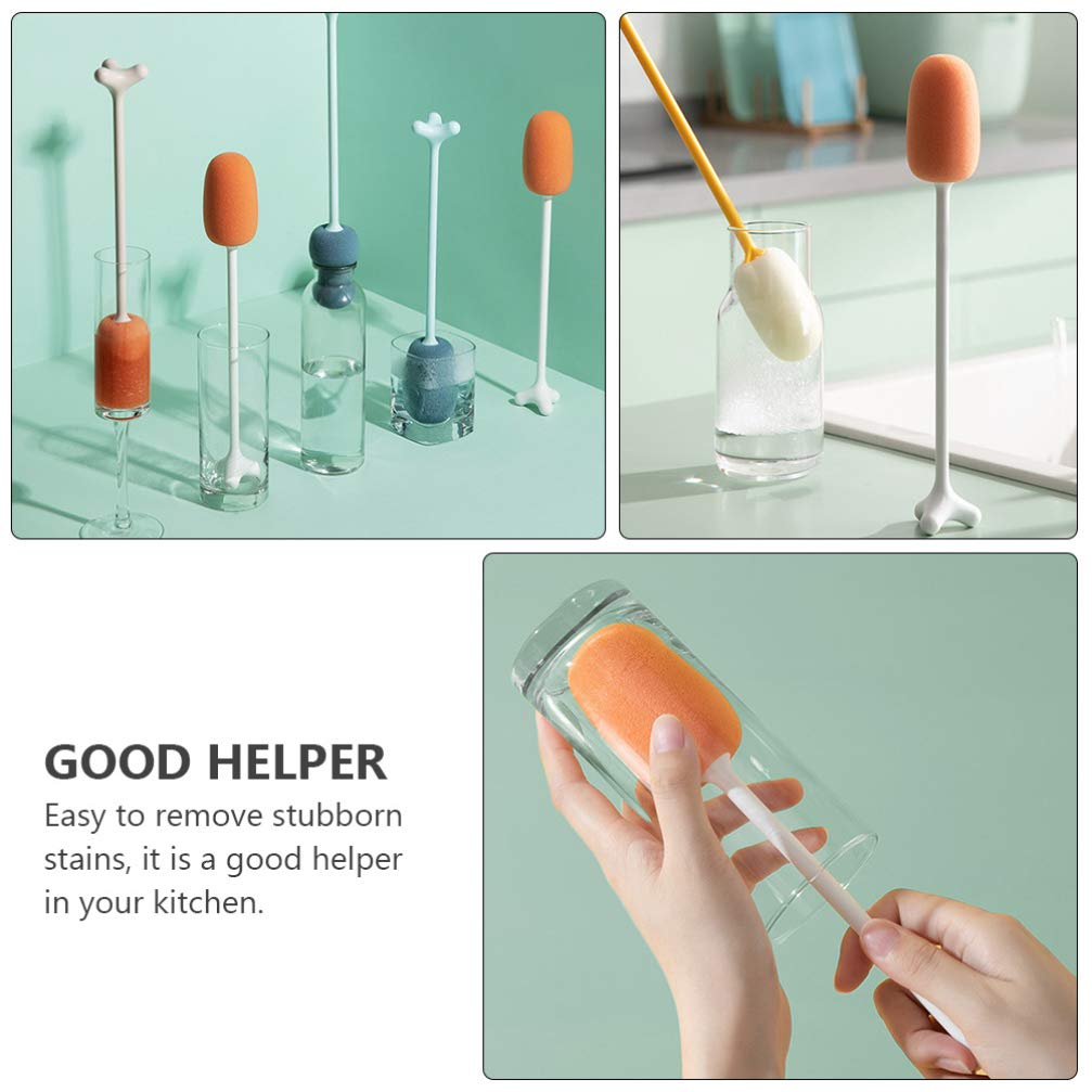3-Pack Long Handle Cleaning Brushes for Cups, Glasses & Bottles - Durable Plastic Dishwashing Sponge Brushes for Kitchen, Home & Office Use