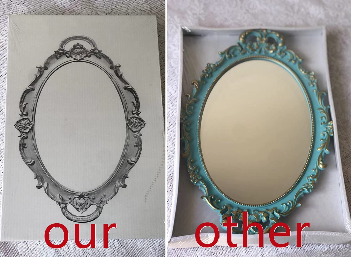 Hamphinee Gold Oval Floral Wall Mirror Tray - 9.8
