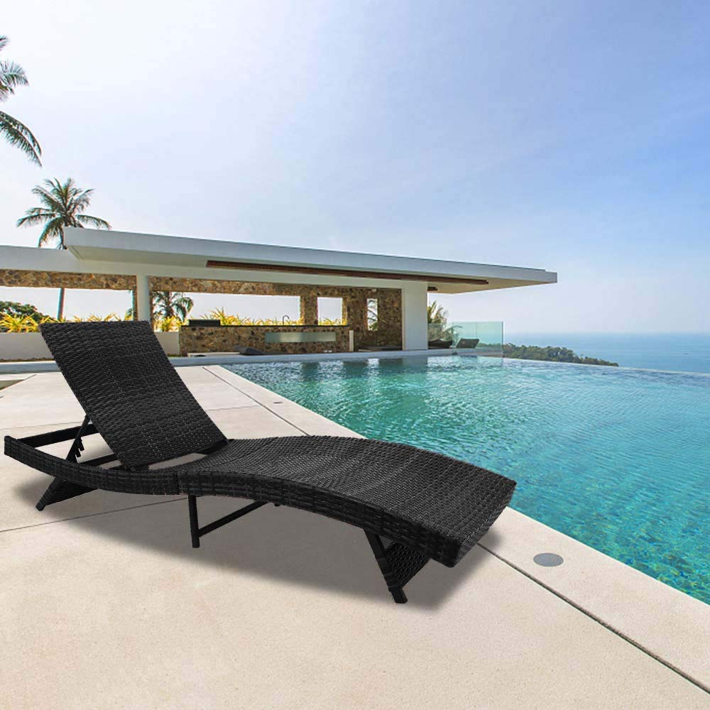 **YUMEI Outdoor Patio Wicker Sofa Chairs - Foldable S-Style Chaise Lounge with White Cushion, Water-Resistant & Durable for Beach, Pool, Lawn, Balcony, Courtyard (Black) - Perfect for Sunbathing, Relaxing & Outdoor Lounging**